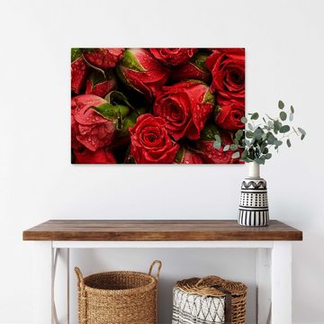 wandmotiv24 Leinwandbild rote Rosen Blüten, Blumen und Pflanzen (1 St), Wandbild, Wanddeko, Leinwandbilder in versch. Größen