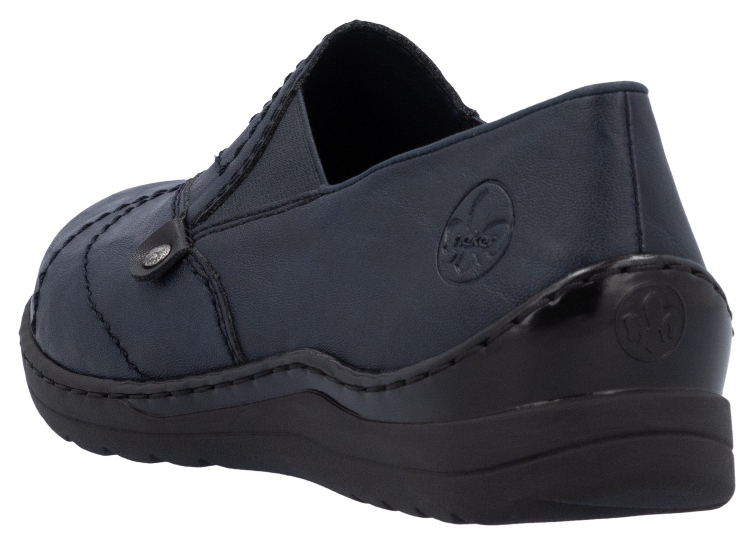 Rieker Slipper, Schlupfschuh, Halbschuh, Slip on mit Stretcheinsatz und Ziersteppung