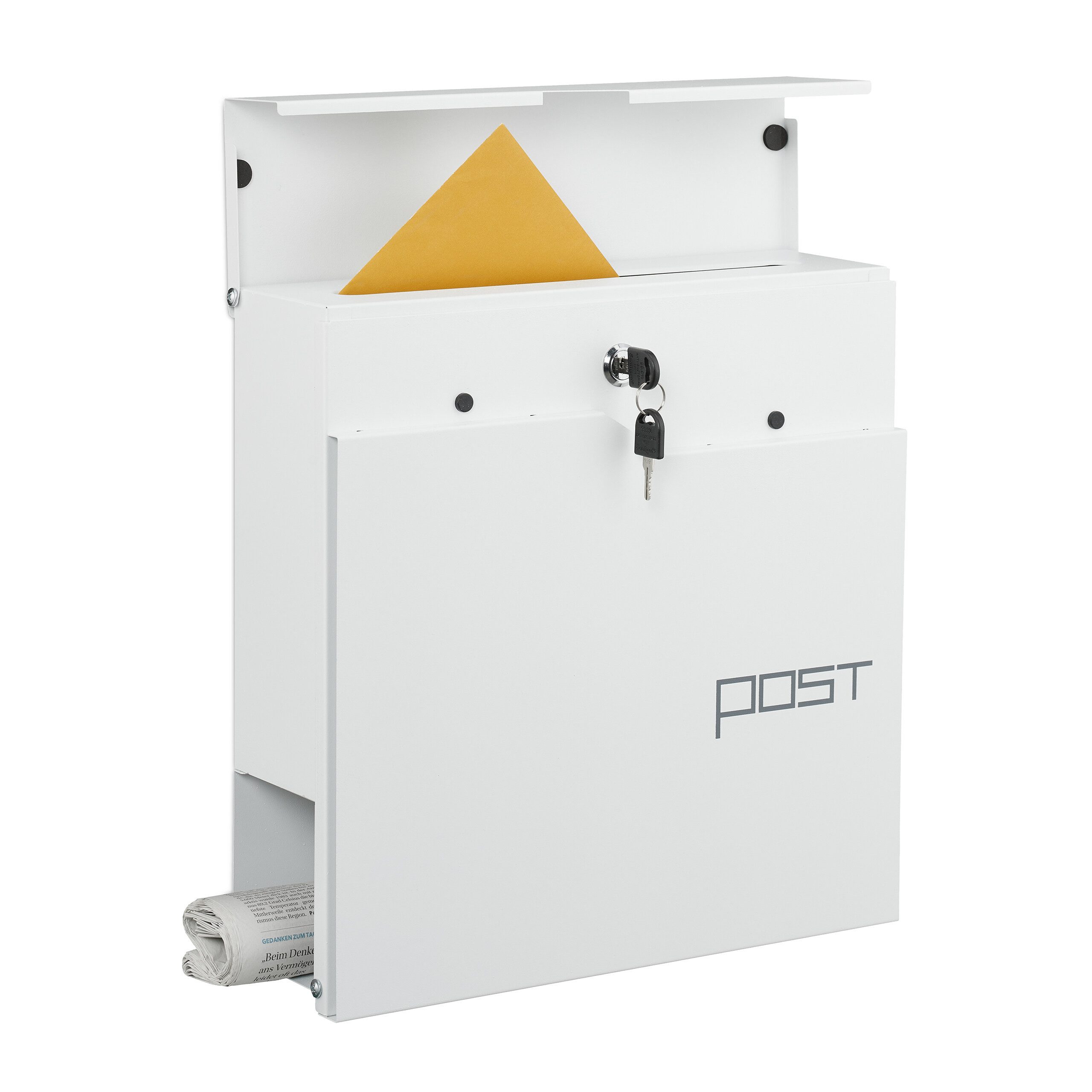 relaxdays Briefkasten mit Zeitungsfach, weiß günstig online kaufen