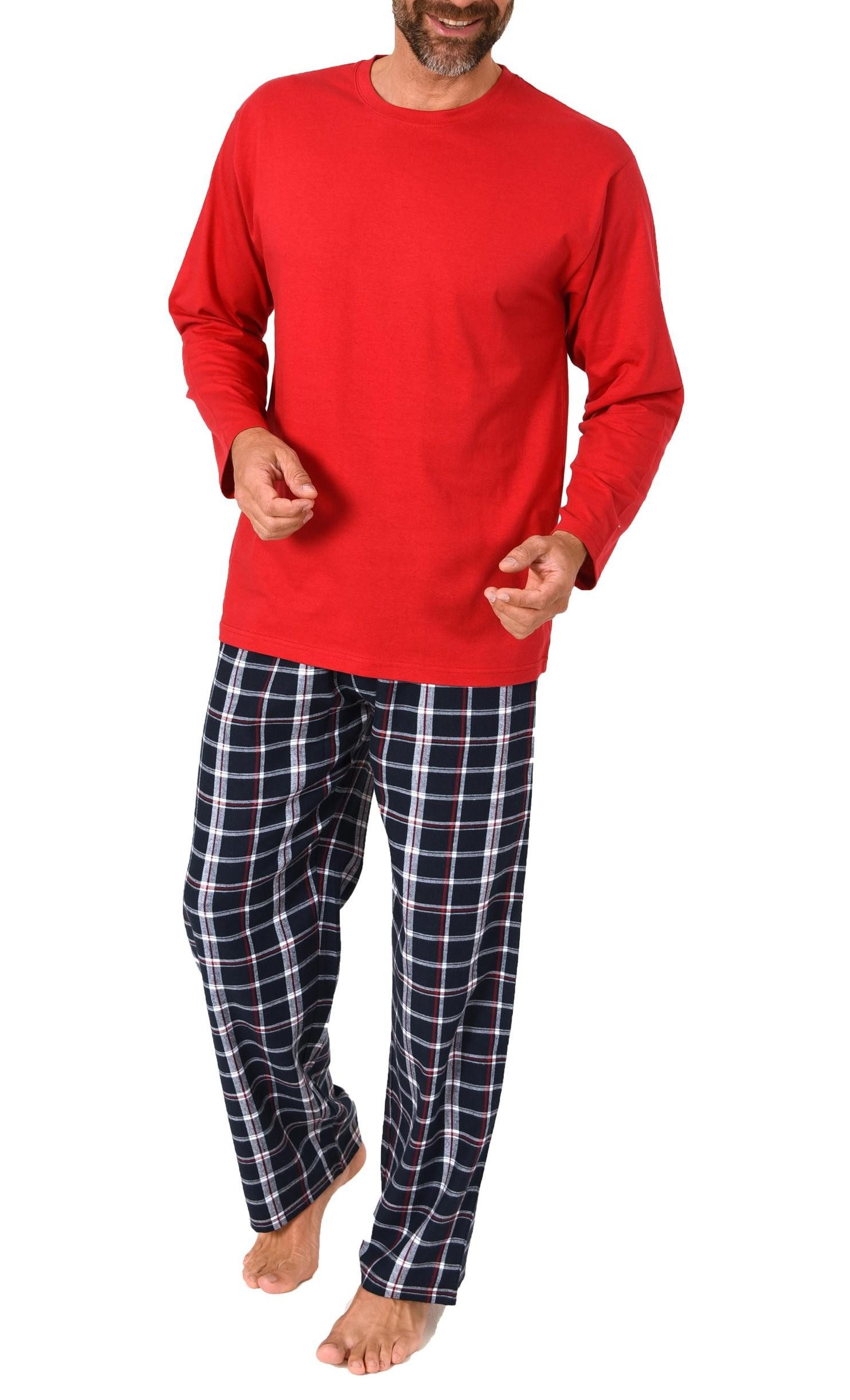 Normann Pyjama Herren Schlafanzug lang, Pyjama mit Flanell-Hose in Karo-Optik