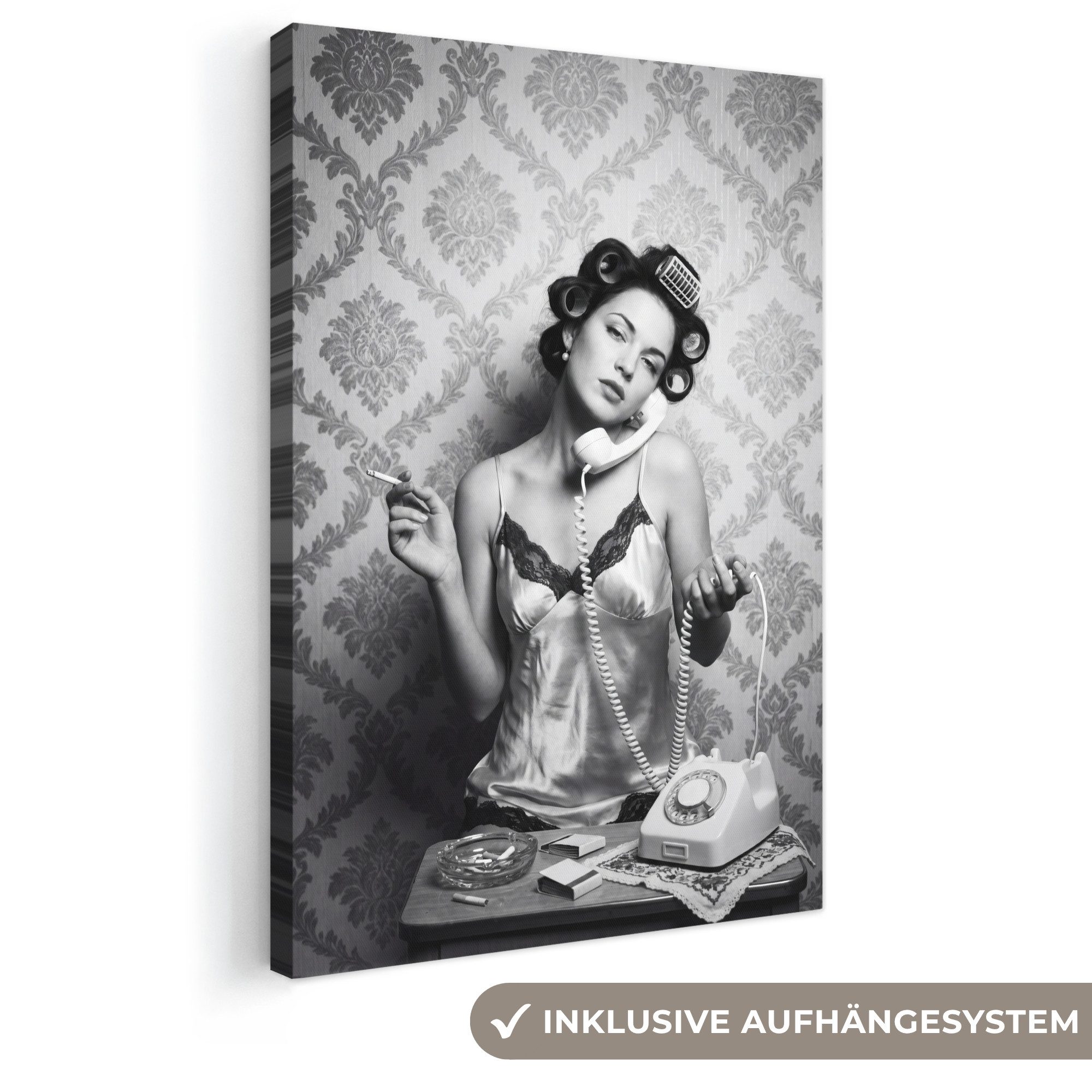 OneMillionCanvasses® Leinwandbild Chic - Frau - Schwarz - Weiß, Fotodruck (1 St), Leinwand Canvas Wandbild, Wanddekoration 20x30 cm