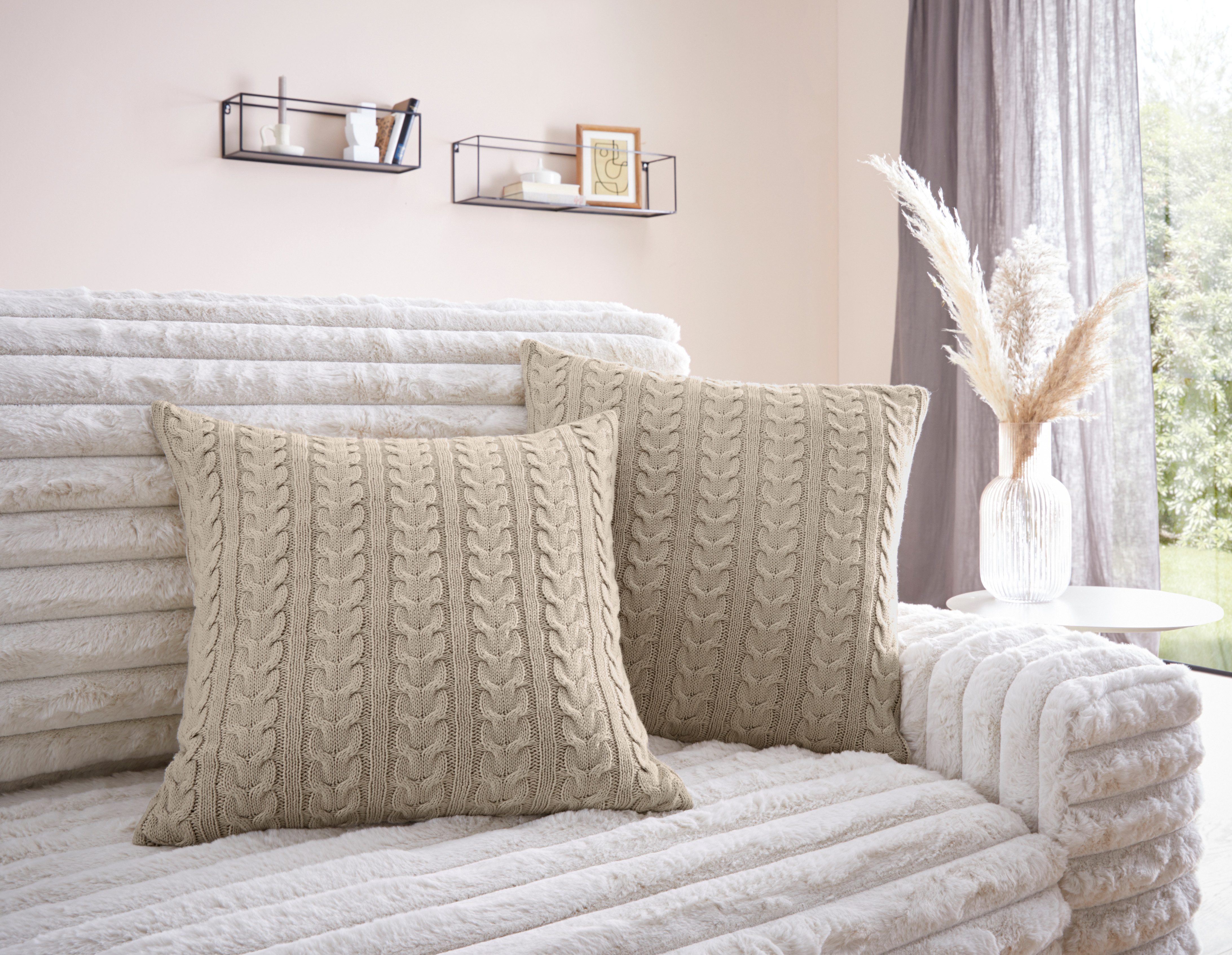 LeGer Home by Lena Gercke Dekokissen Trisha, 2er Set, Modernes Strickmuster, 50x50, ohne Füllung, Zopfmuster, 2er Set