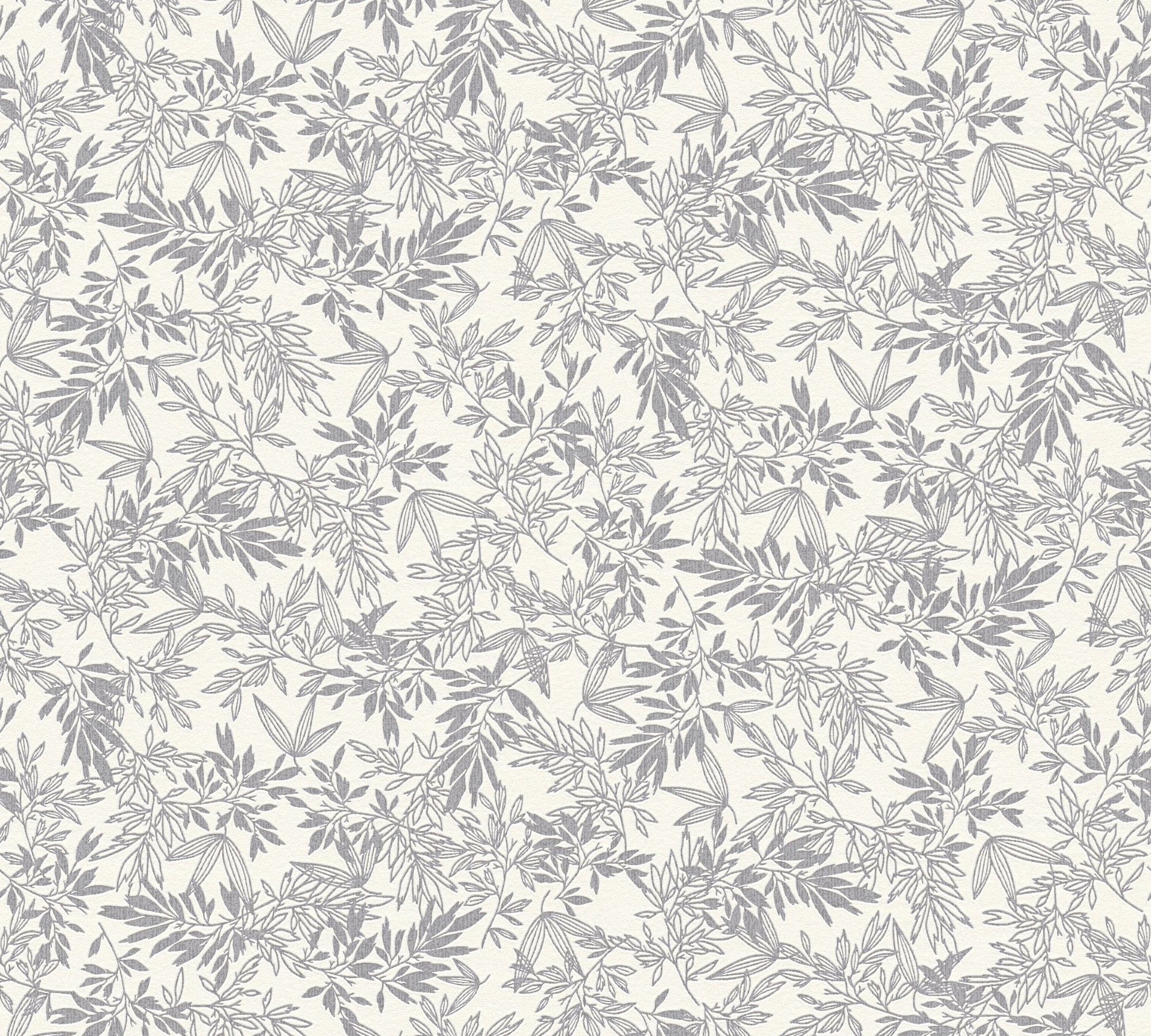 Grau pflanzen A.S. 2 bläter Floral Vliestapete (1 Floral, landhaus Tapete St), Création Attractive strukturiert Hellgrau matt, strukturiert, Grau,Weiß