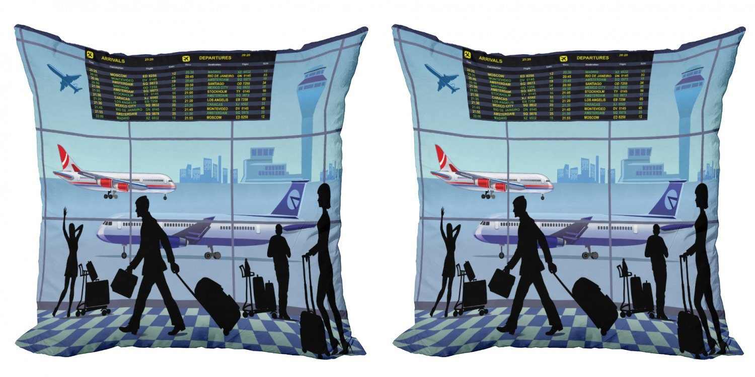 Kissenbezüge Modern Accent Doppelseitiger Digitaldruck, Abakuhaus (2 Stück), Flughafen Flugzeuge Menschen Flug Vorstand