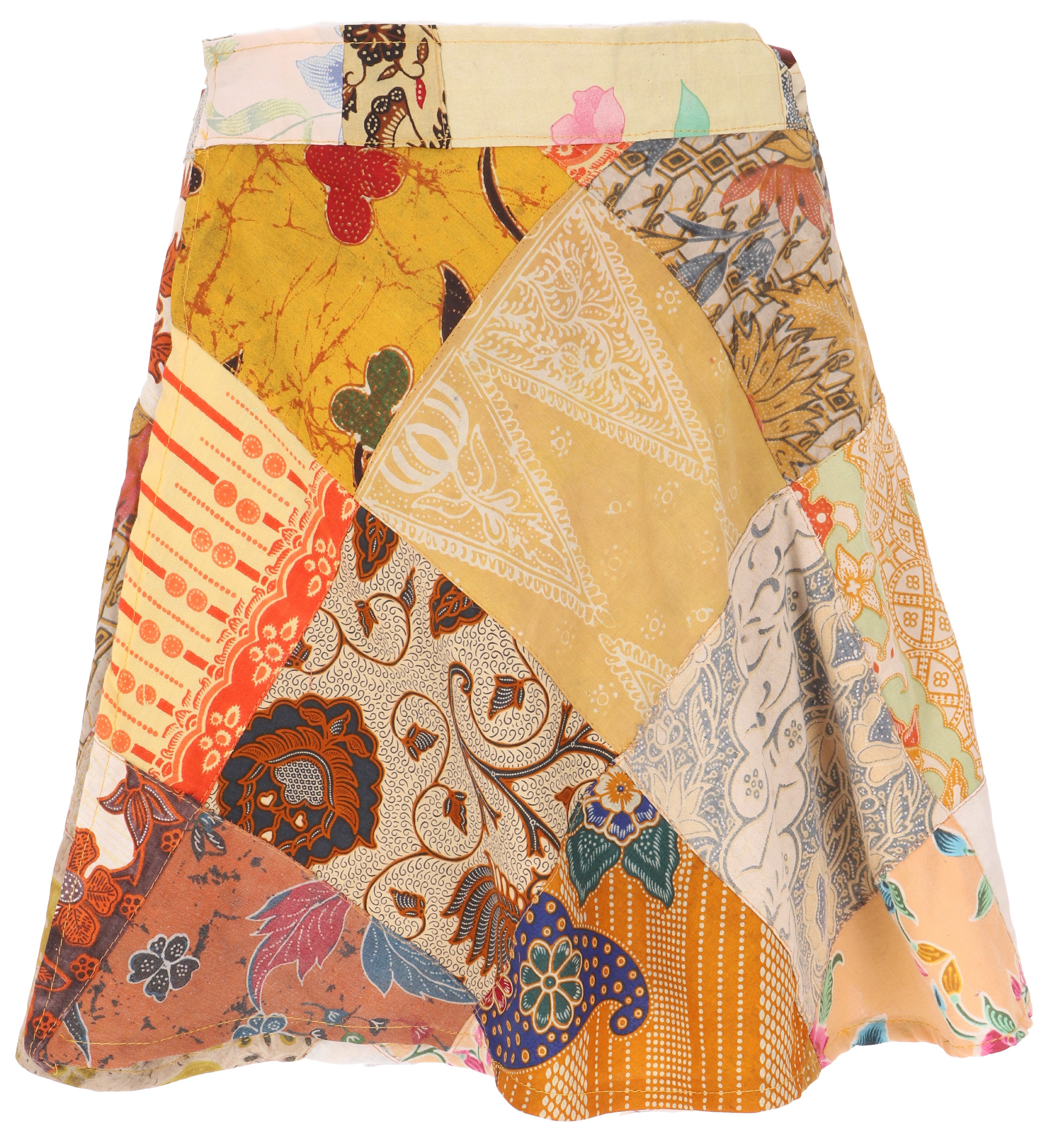 Guru-Shop Minirock Weit schwingender Patchwork Wickelrock,.. alternative Bekleidung