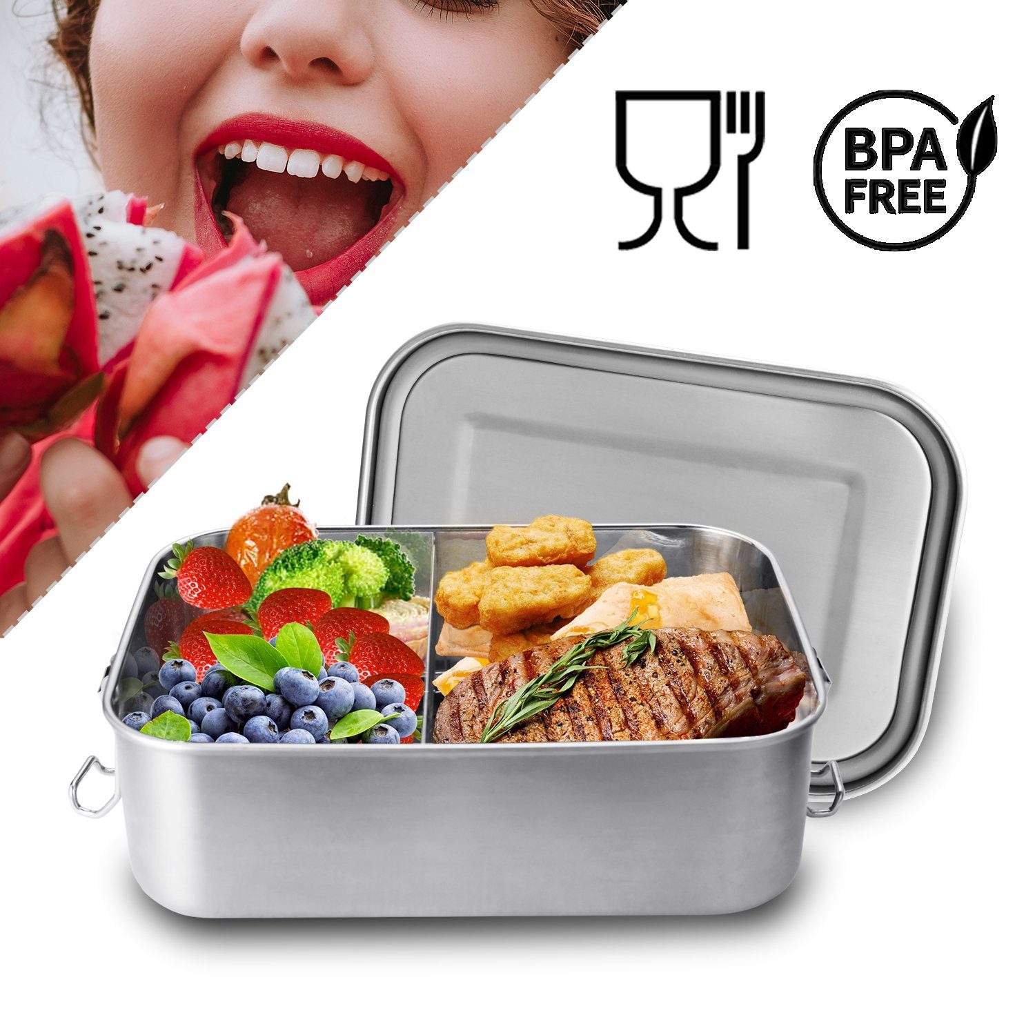 Brotdose für Büro Schule TolleTour Lunchbox - 1400ml Nachhaltige Picknick Lunchbox Silber Edelstahl