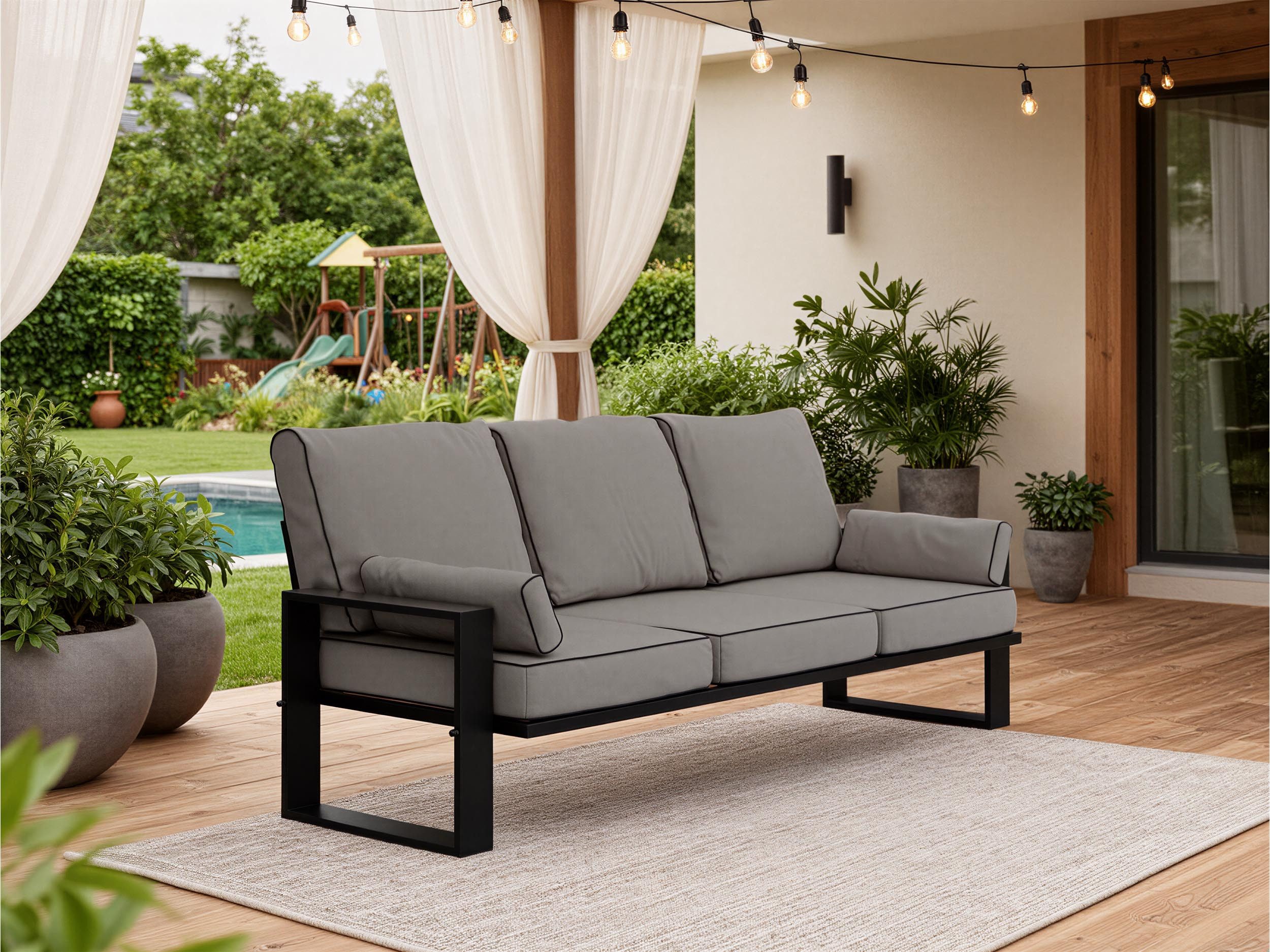 MKS MÖBEL Sofa ELBA, Wellenfeder, Metallbeinen, T30-Schaum, Outdoor Sofa, Terrasse, Outdoor Gartensofa, 3-Personen, Metallrahmen, Wetterfest