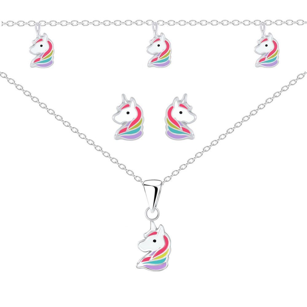 ALEXANDER YORK Schmuckset EINHORN RAINBOW, 5-tlg. (Kette mit Anhänger, Ohrstecker, Armband), 925 Sterling Silber