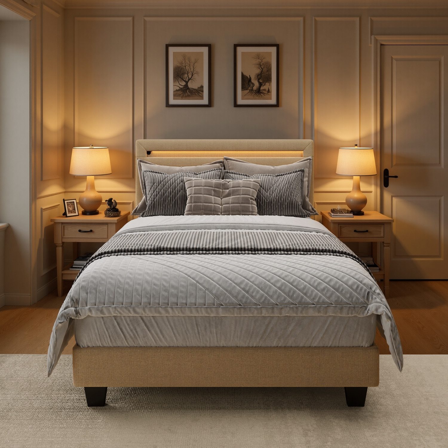 Bealife Polsterbett lsterbett Einzelbett,Bettgestell mit Kopfteil, Lichtleiste (2 Modelle (90x200, 120x200) – Bild 4 von 5
