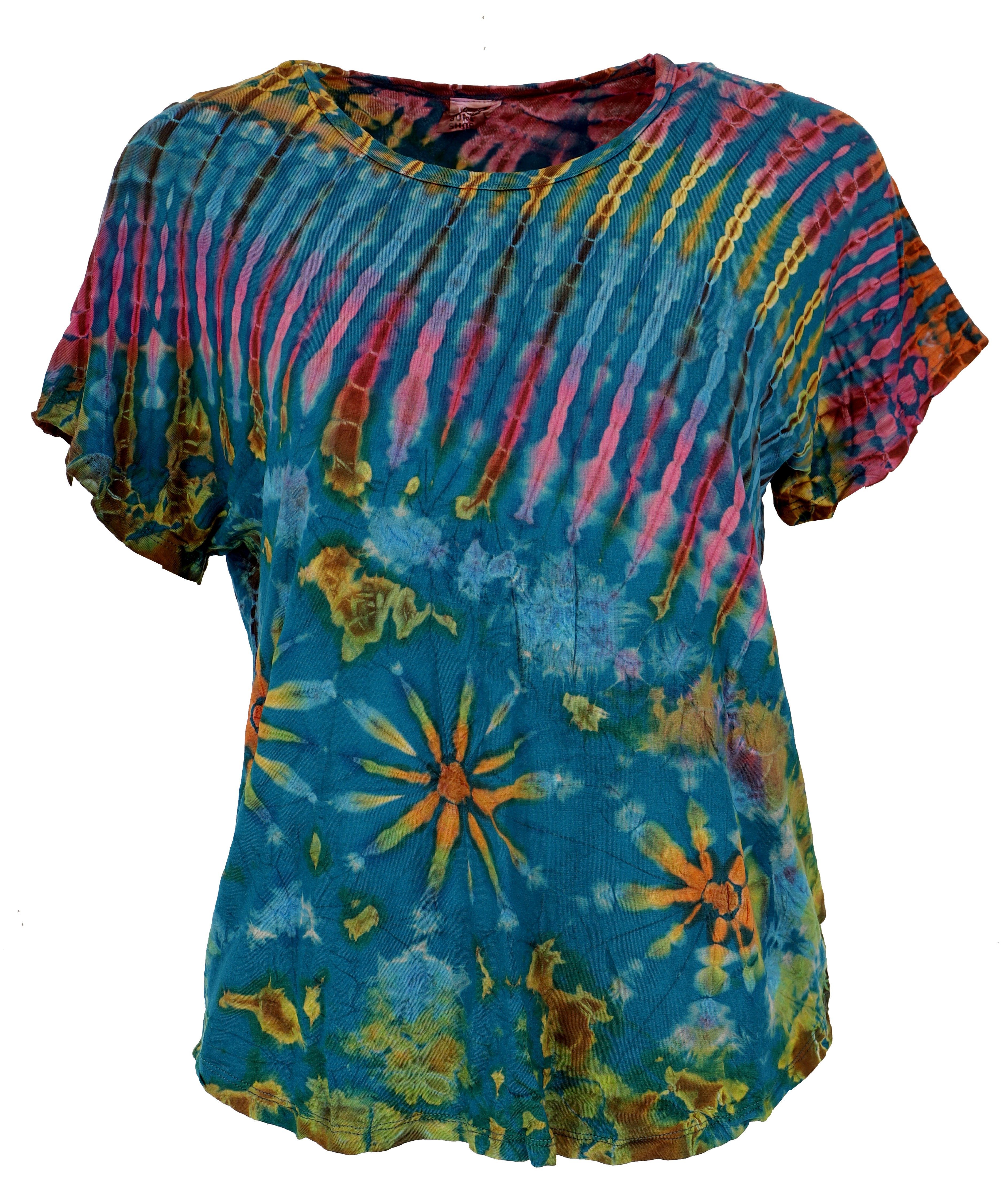 Guru-Shop T-Shirt Batik T-Shirt, Tie Dye Blusentop - blau Festival, Ethno Style, Hippie, alternative Bekleidung