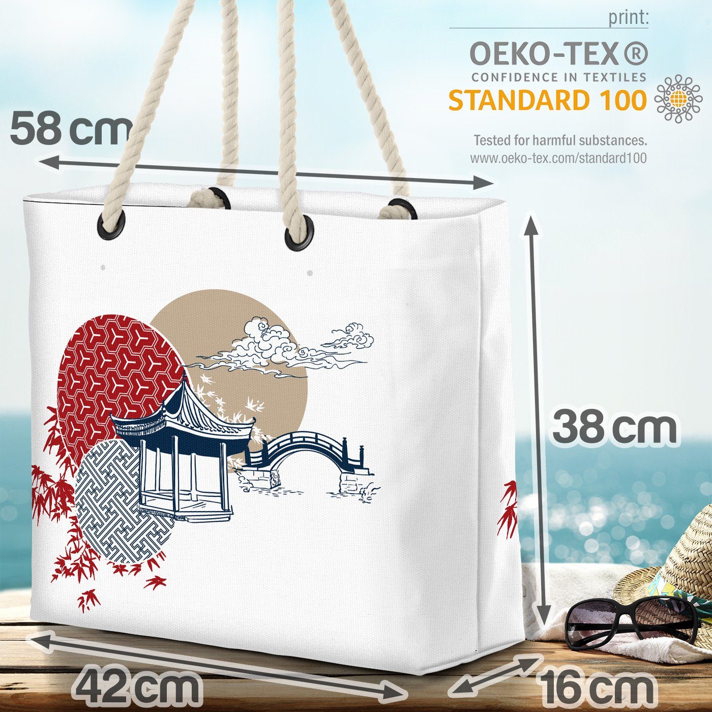 Strandtasche Bambus Brücke Asien japanisch Muster Bag VOID China (1-tlg), gemustert Japan Beach Teehaus