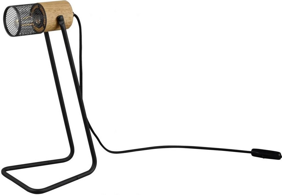 TRIO Leuchten Schreibtischlampe Trio Leuchten Tischleuchte Tosh schwarz  matt, Holz, Nicht dimmbar nicht Smart Home-fähig ohne Bewegungsmelder