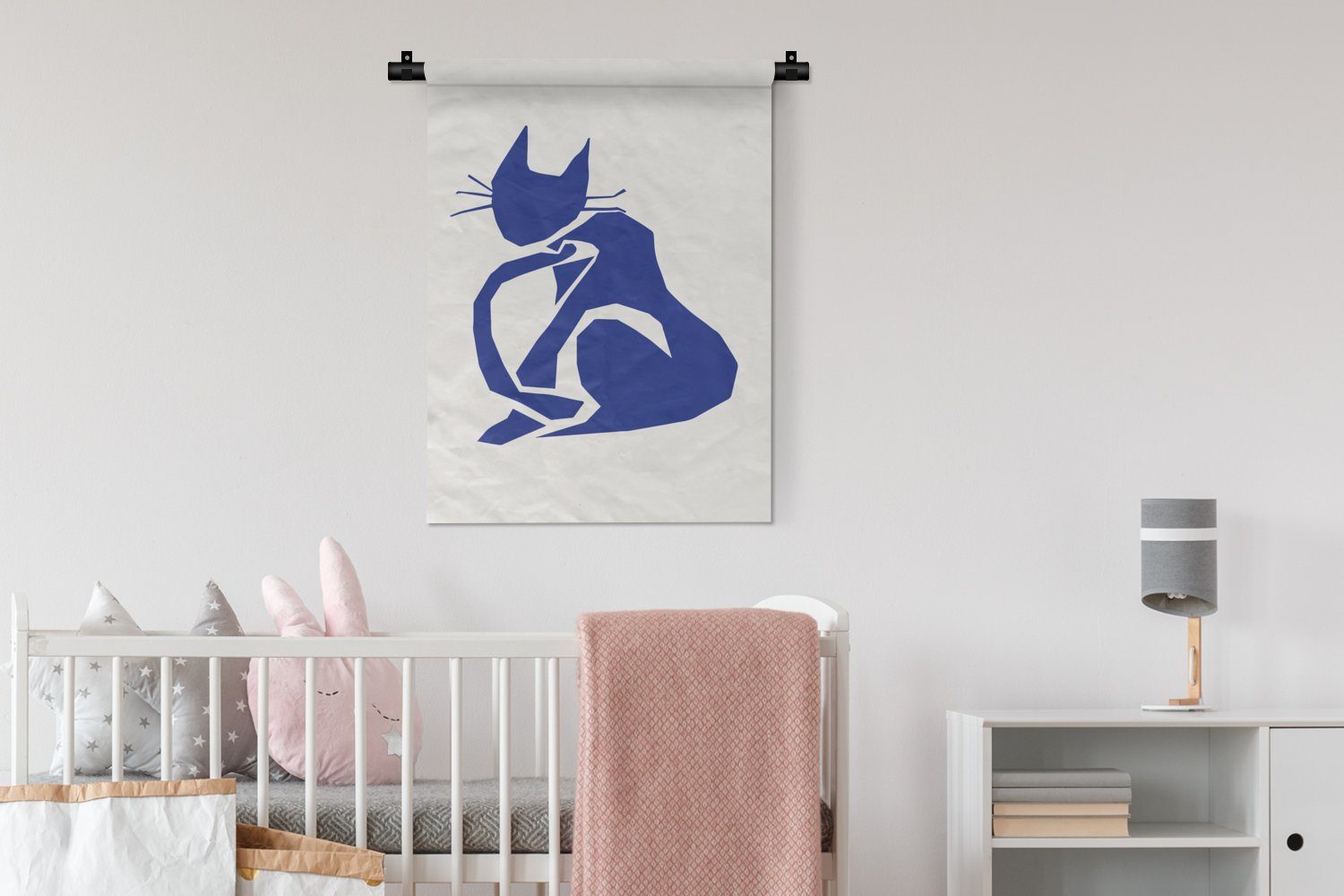 - Katze Tapisserie, Wohnzimmer, Blau Schlafzimmer Matisse, Deko - Haustiere an MuchoWow Wand, Wanddekoobjekt - für der