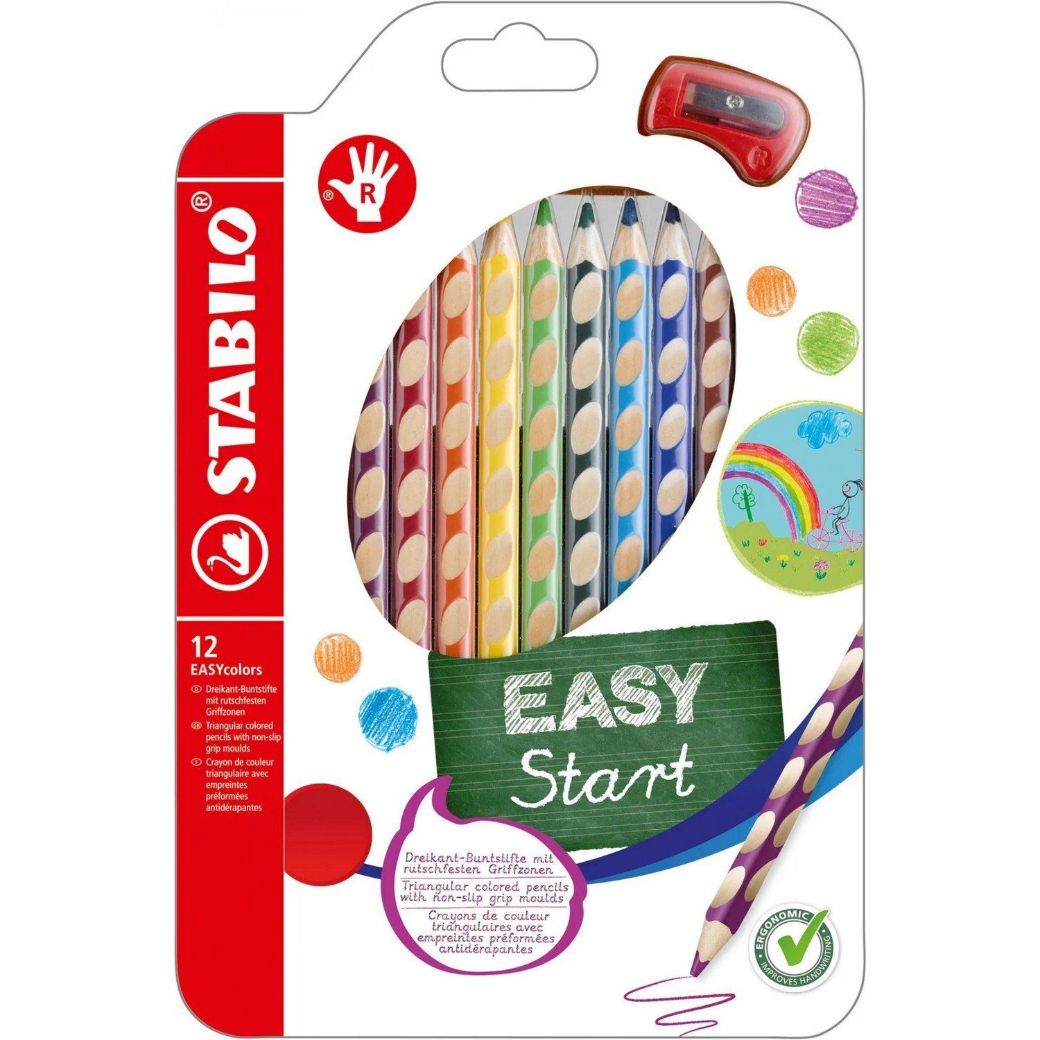 STABILO Buntstift Farbstifte Easy colors Linkshänder, Stabilo® EASYcolors R  12er Etui mit Spitzer