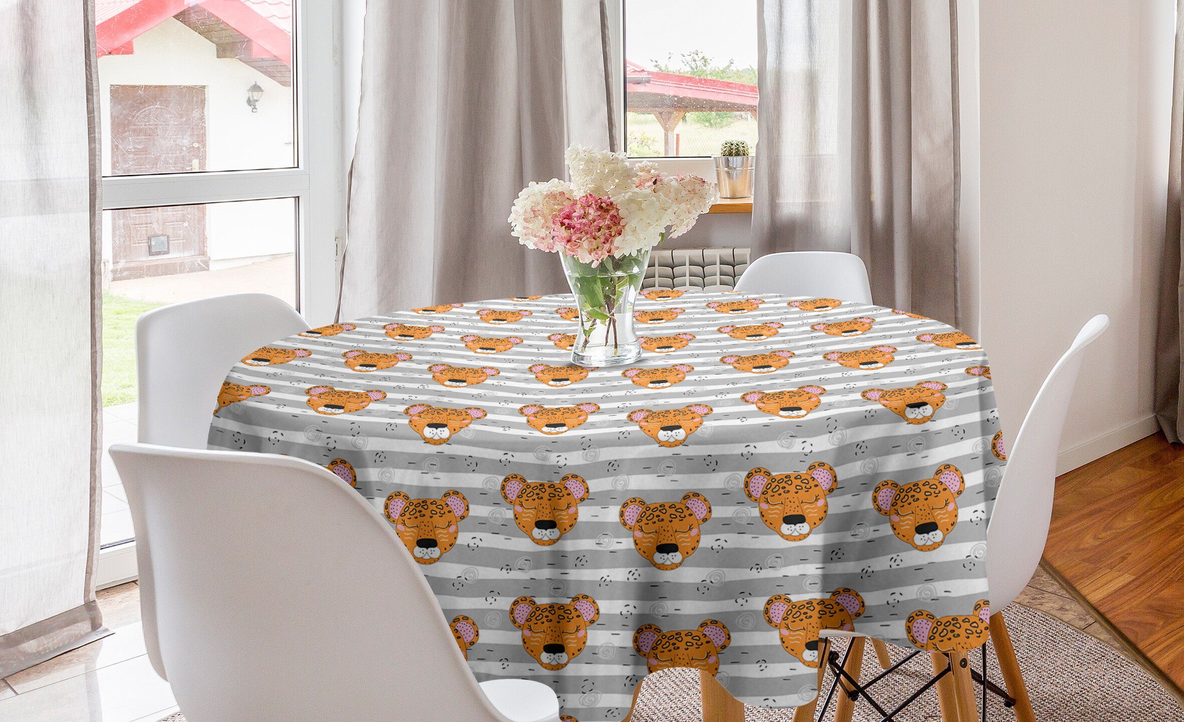 Abakuhaus Tischdecke Kreis Tischdecke Abdeckung für Esszimmer Küche Dekoration, Tier Mädchen Panther Striped