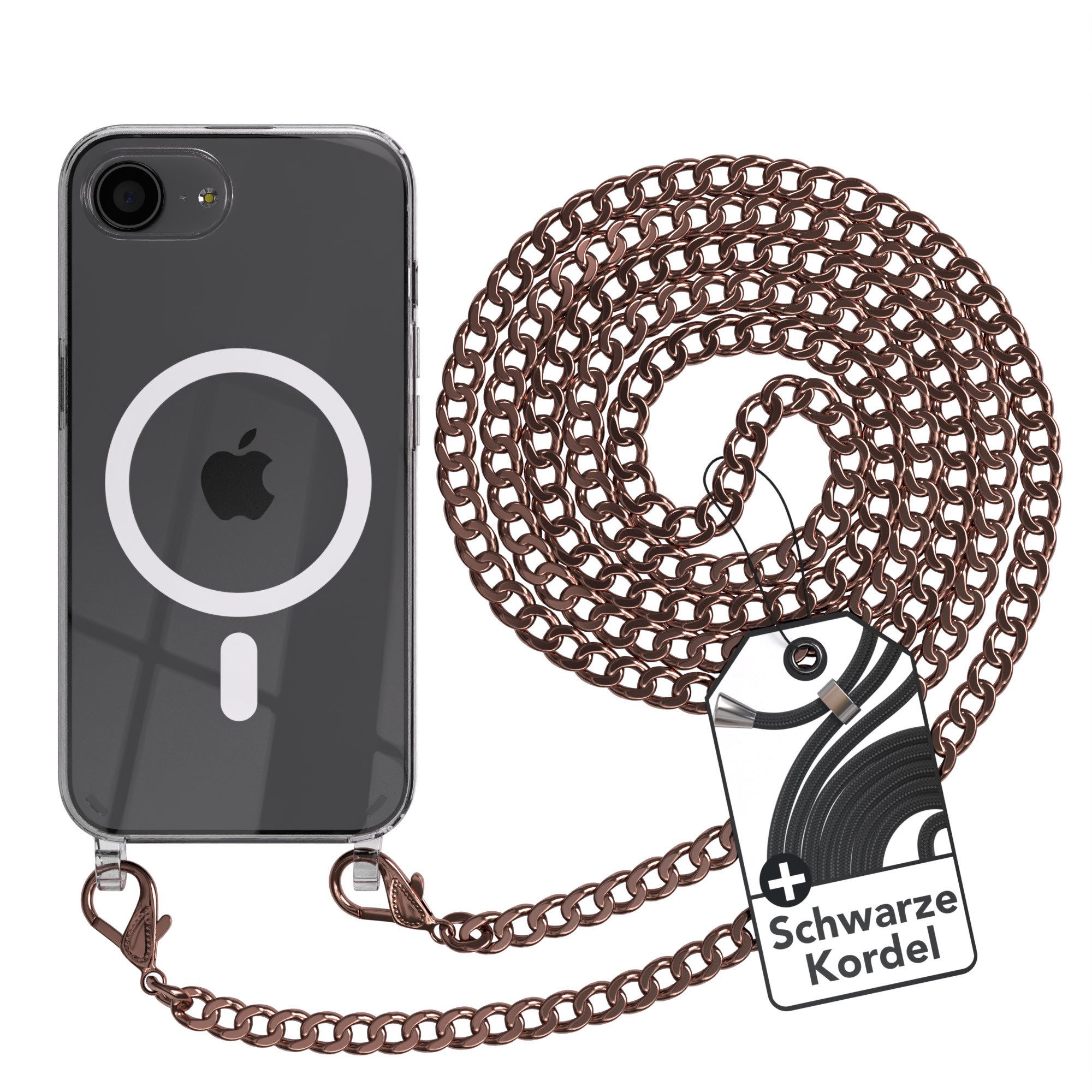 EAZY CASE Handykette Metallkette mit MagSafe Hülle für iPhone 17e 6,1 Zoll, MagSafe Tasche mit Kette Metallkette Handykette Umhängetasche Rosé