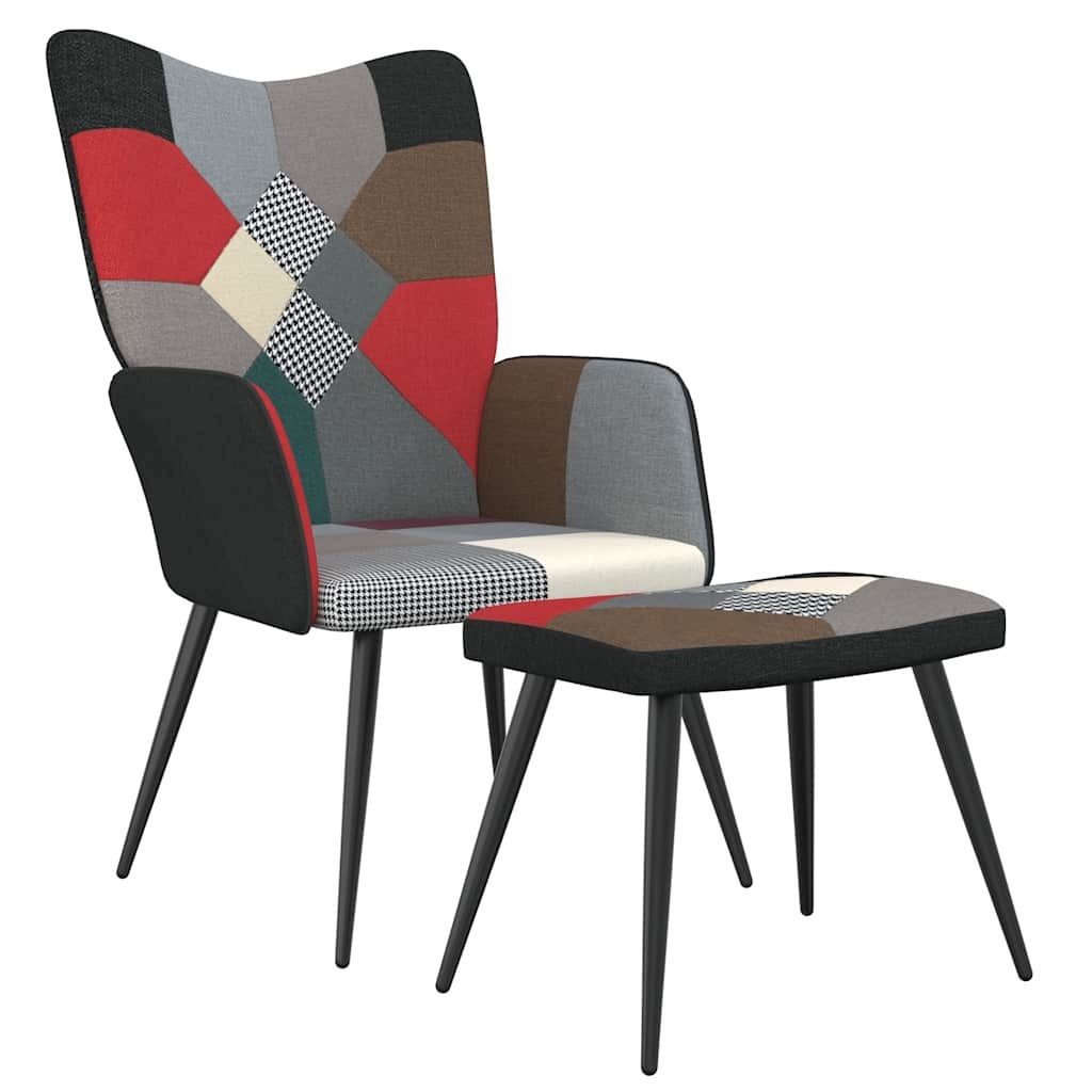 furnicato Relaxsessel Eleganter mit Hocker, 61 x 70 x 96,5 cm, Mehrfarbig, Bequemer Sessel mit Patchwork-Design, Schaumstoffpolster und Stahlfuß
