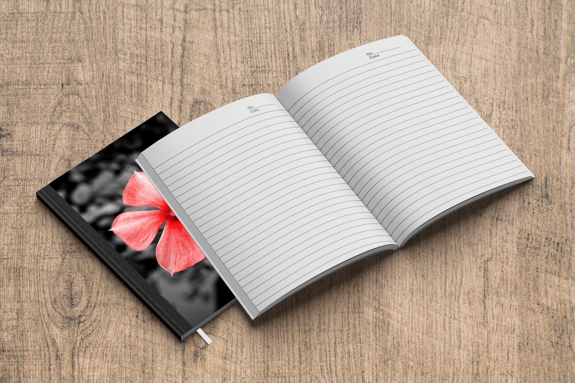 Merkzettel, Blumen Rot Seiten, - MuchoWow Schwarz Notizbuch Weiß, - Haushaltsbuch A5, Journal, 98 Tagebuch, - Notizheft,
