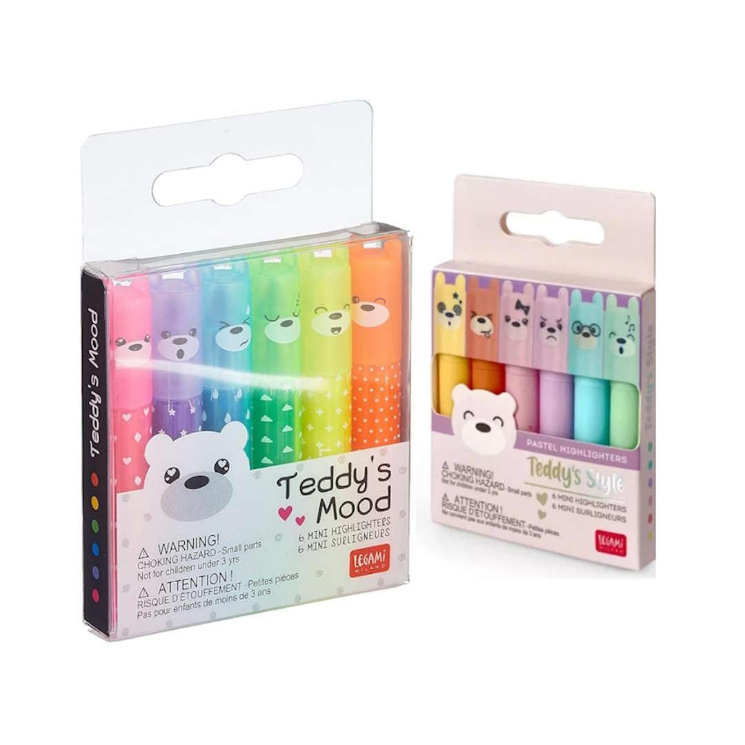 Legami Filzstift Mini Textmarker Set 12-teilig mit Teddy's Mood und Style, Verschiedene Farben, kompakte Größe, ideal für unterwegs