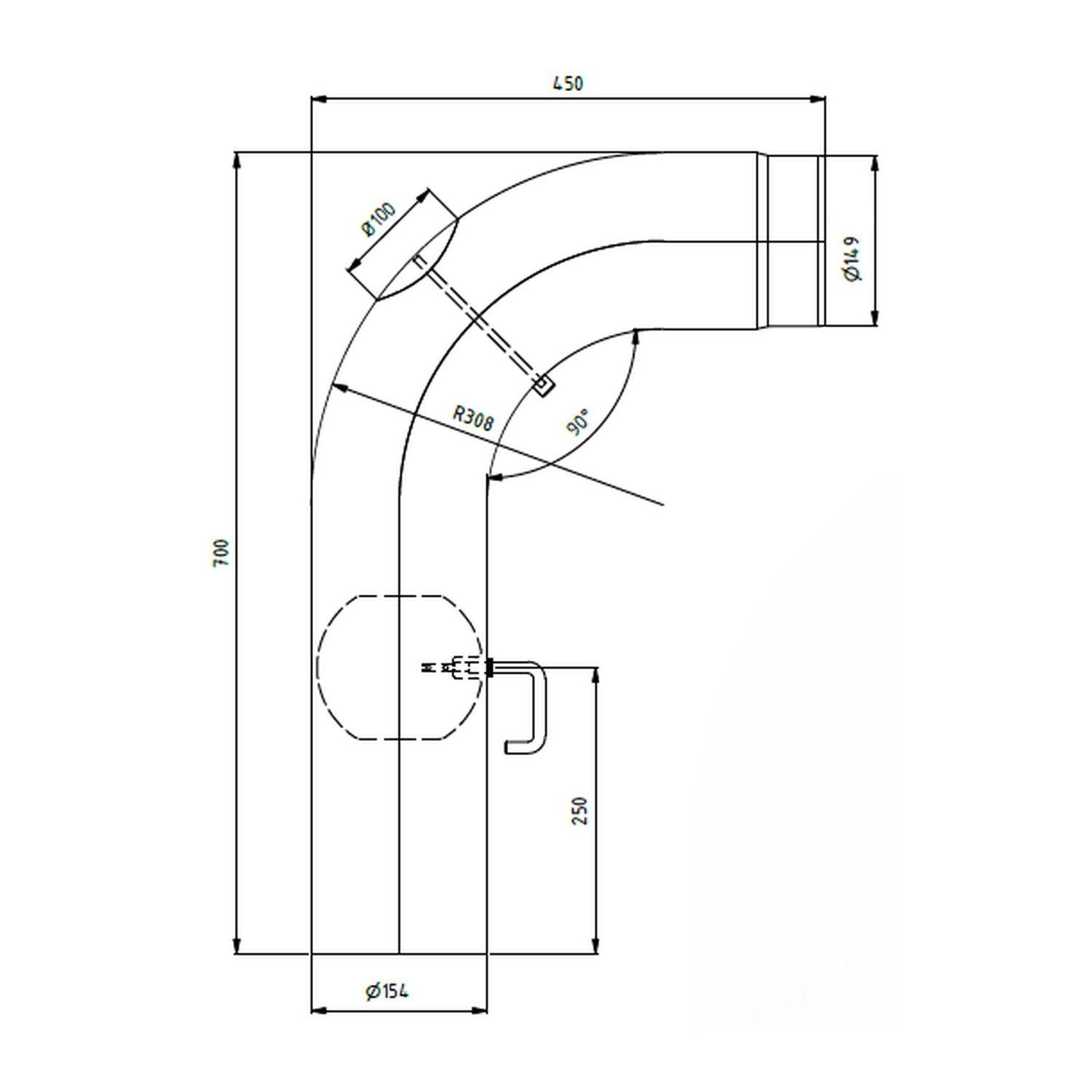 Raik Ofenrohr Raik Winkelbogen 150/90° glatt 700/450, mit DKL grau für Ofenrohr, Bogen