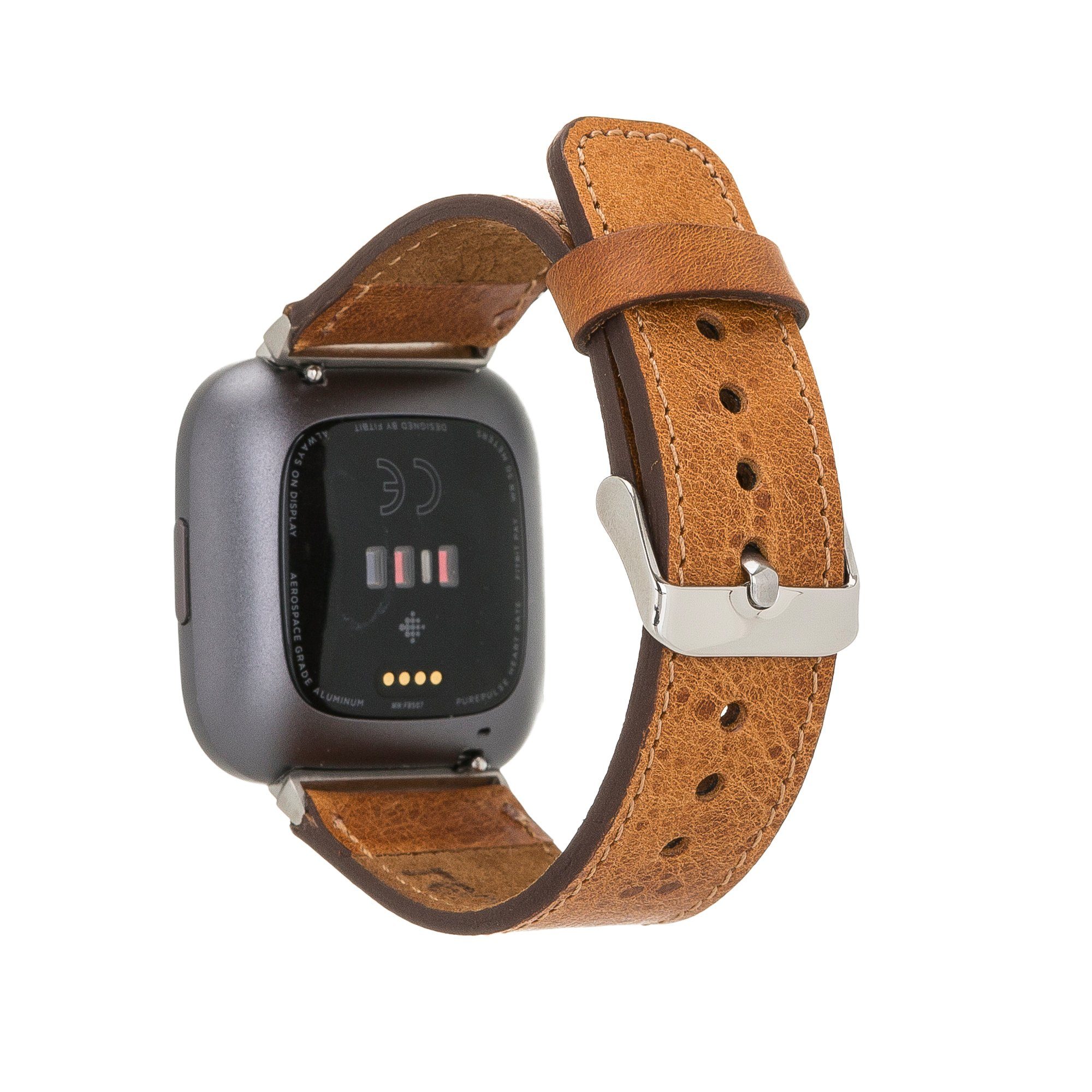 Renna Leather Smartwatch-Armband Fitbit Versa 4 / 3 / Sense & 2 Armband Echtes Leder Ersatzarmband HELLBRAUN