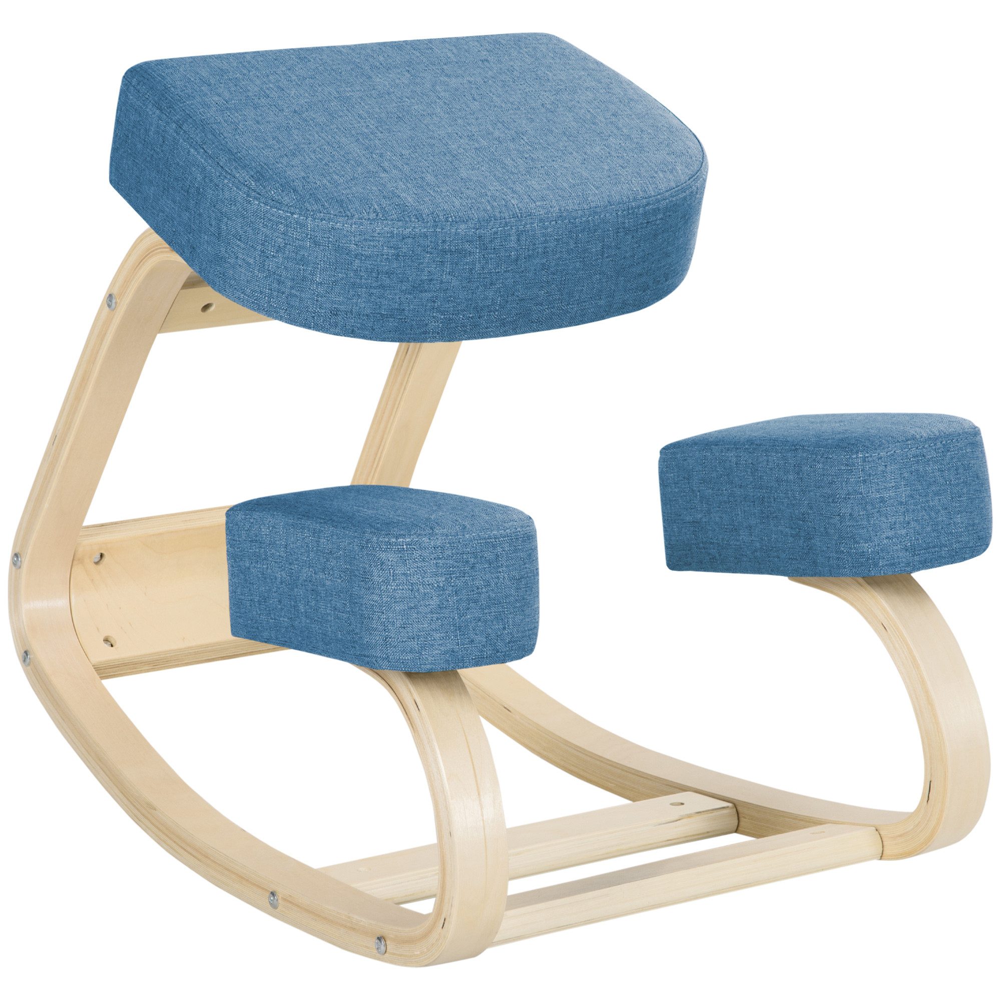 Vinsetto Stuhl Kniehocker Gesundheitsstuhl für Zuhause, Büro, Blau (Gesundheitsstuhl, 1 St), Ergonomischer Kniestuhl aus Birke, Sitzhöhe verstellbar