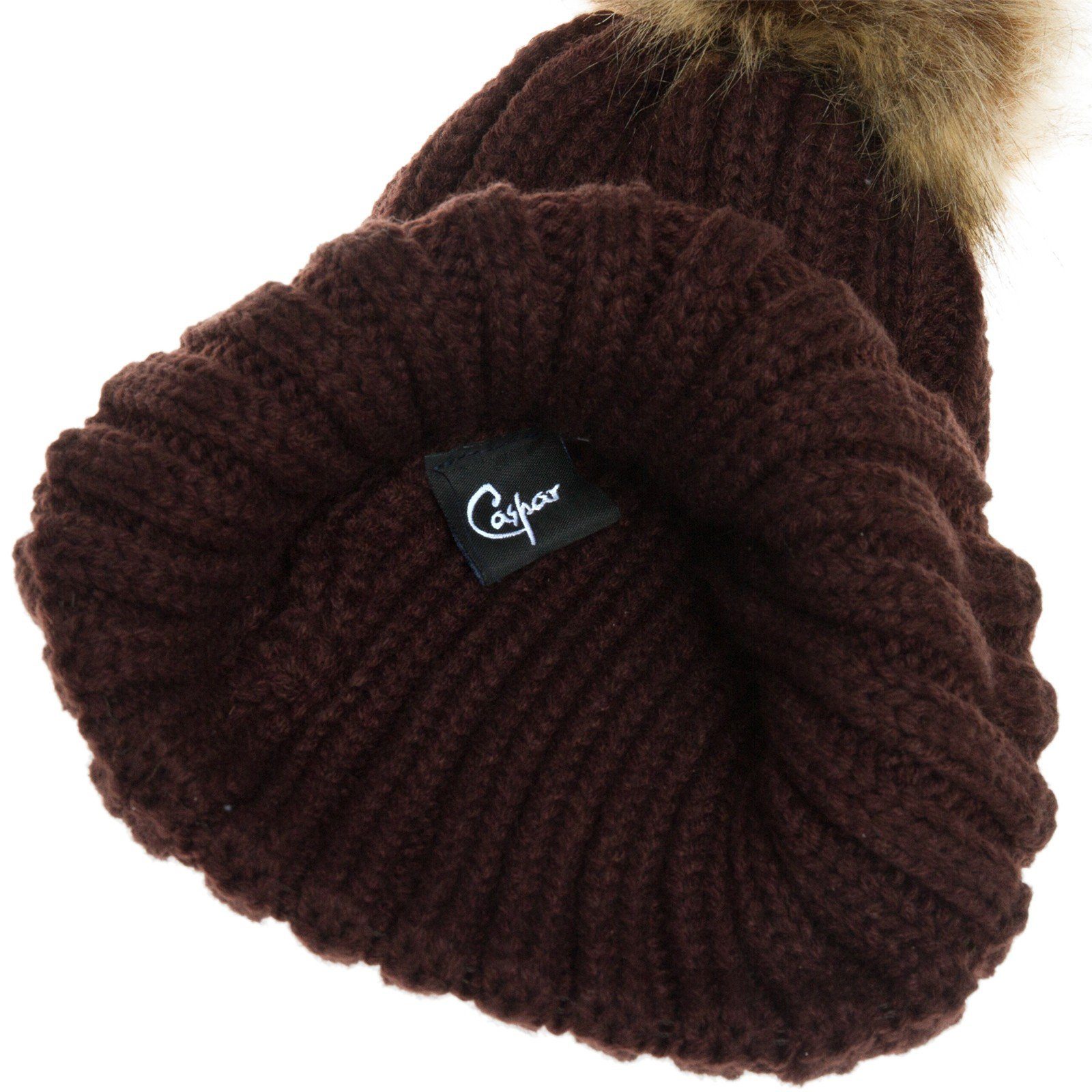 Caspar Bommelmütze MU054 Damen Winter Strickmütze mit großem Kunstfell Bomm günstig online kaufen