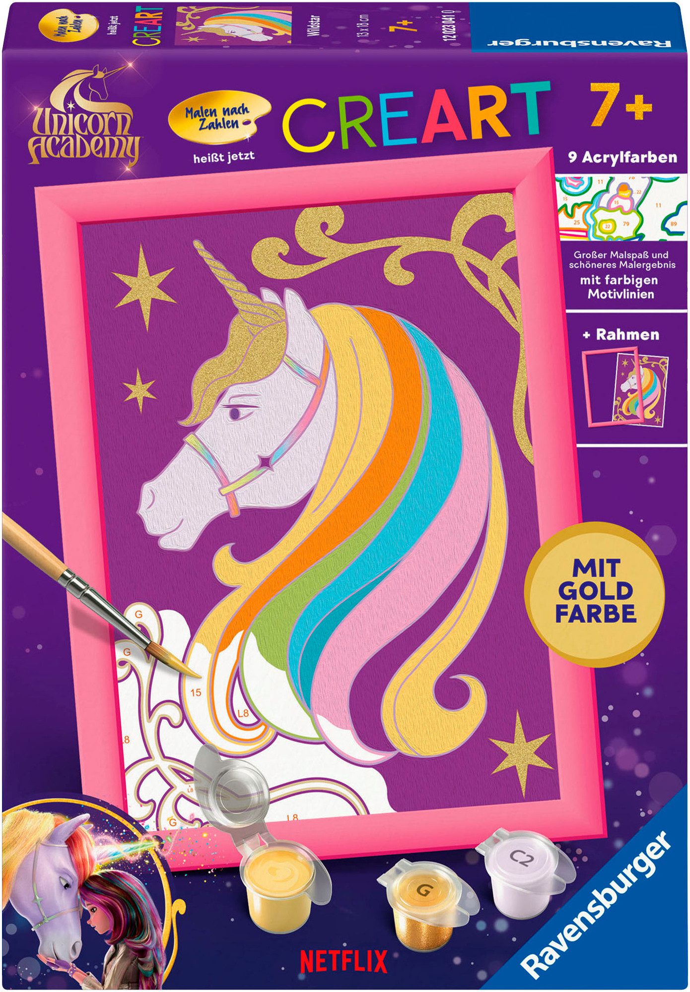 Ravensburger Malen nach Zahlen CreArt, Malen nach Zahlen, Kinder, Unicorn Academy - Wildstar, Made in Europe