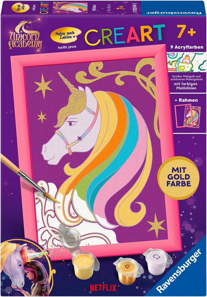 Ravensburger Malen nach Zahlen CreArt, Malen nach Zahlen, Kinder, Unicorn Academy - Wildstar, Made in Europe