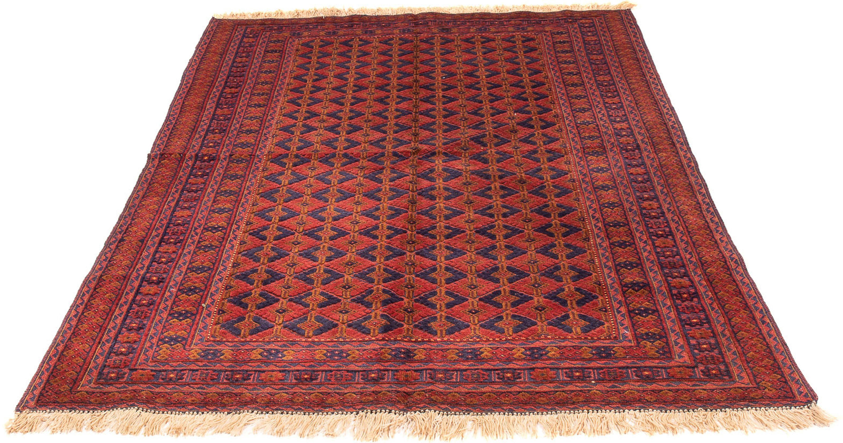 Orientteppich Afghan - Buchara - 204 x 145 cm - dunkelrot, morgenland, rechteckig, Höhe: 7 mm, Wohnzimmer, Handgeknüpft, Einzelstück mit Zertifikat