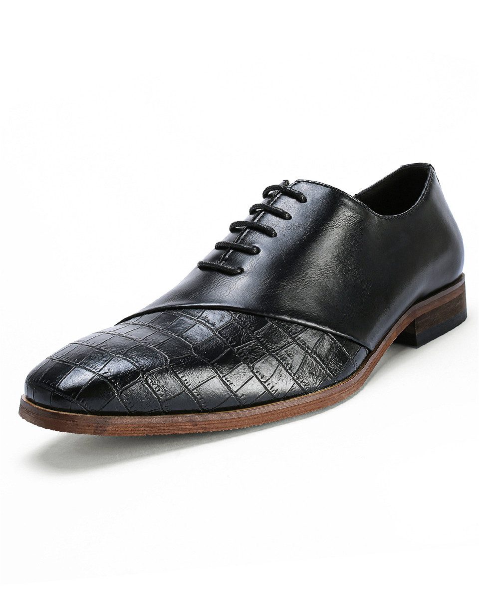 Allthemen Schnürschuh Herren Business Schnürschuhe mit Krokoleder-Optik Spitzkappe