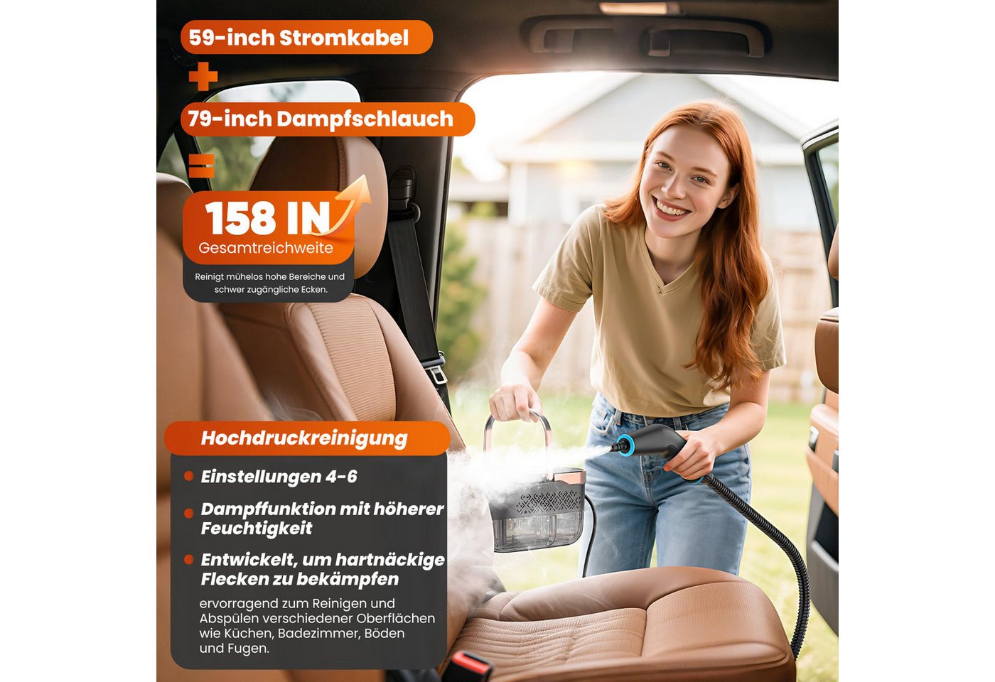 YADIMI Handdampfreiniger 1500W Tragbarer Dampfreiniger mit 1250 ml Wassertank, 1500 W, 6 stufige Leistungsregelung und 10 teiliges Zubehörset, Dampfreiniger für Böden, Küche, Fenster, Badezimmer und Auto