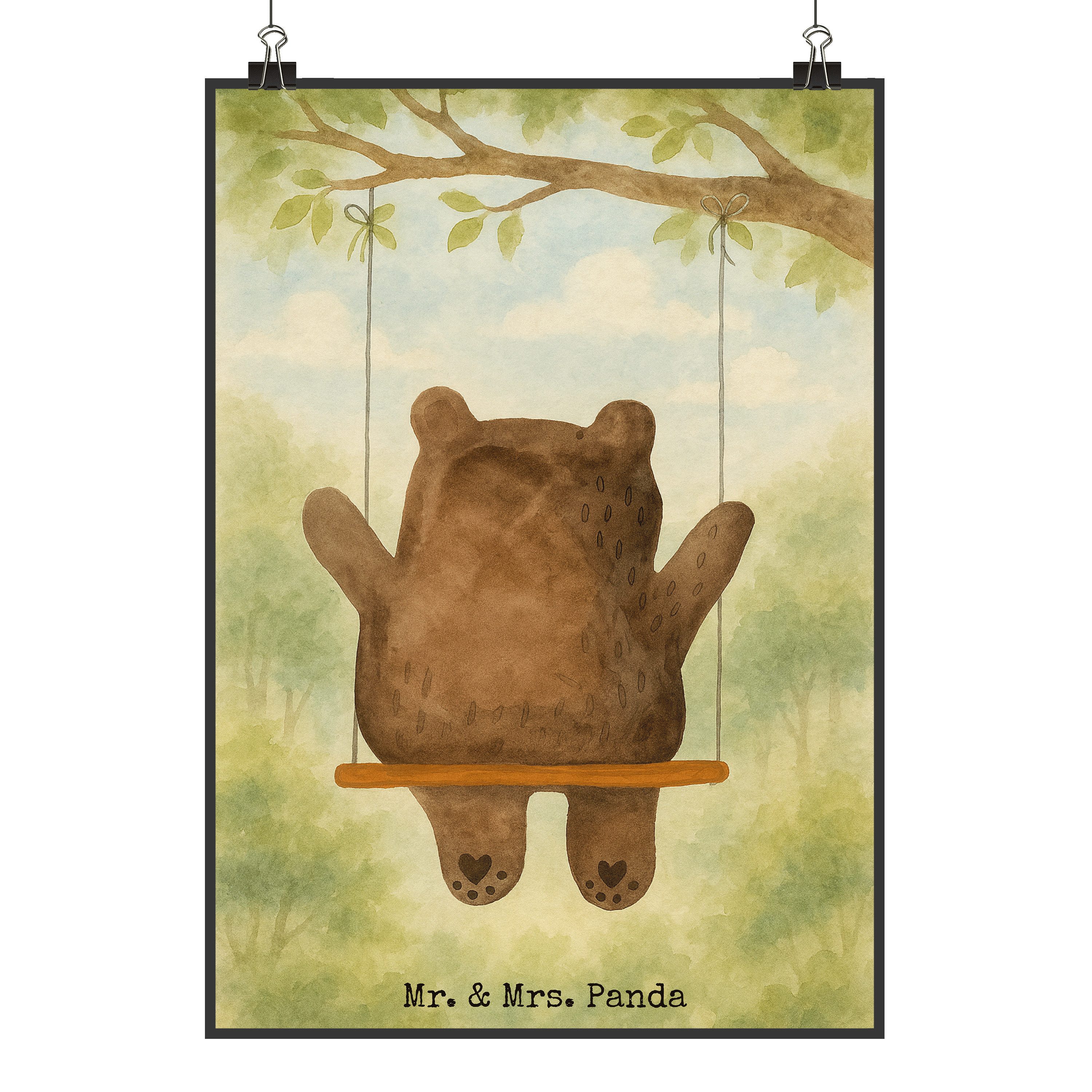 Mr. & Mrs. Panda Poster Bär Schaukel Design, Bild DIN A5, Weiß, Wandbild, wanddeko, wandkunst, Bär Schaukel (Packung), Wandschmuck kunstdruck poster Deko Bild
