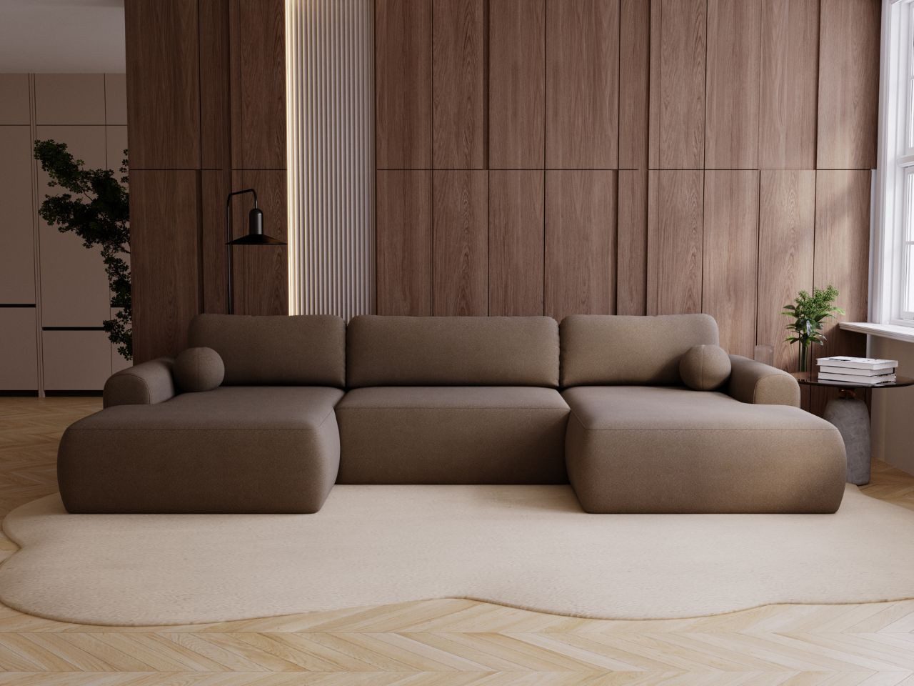 GrainGold Ecksofa U-Form Savana U, Set, Bettkasten, Schaum, Wellenfedern, Schlaffunktion, DL-Mechanismus