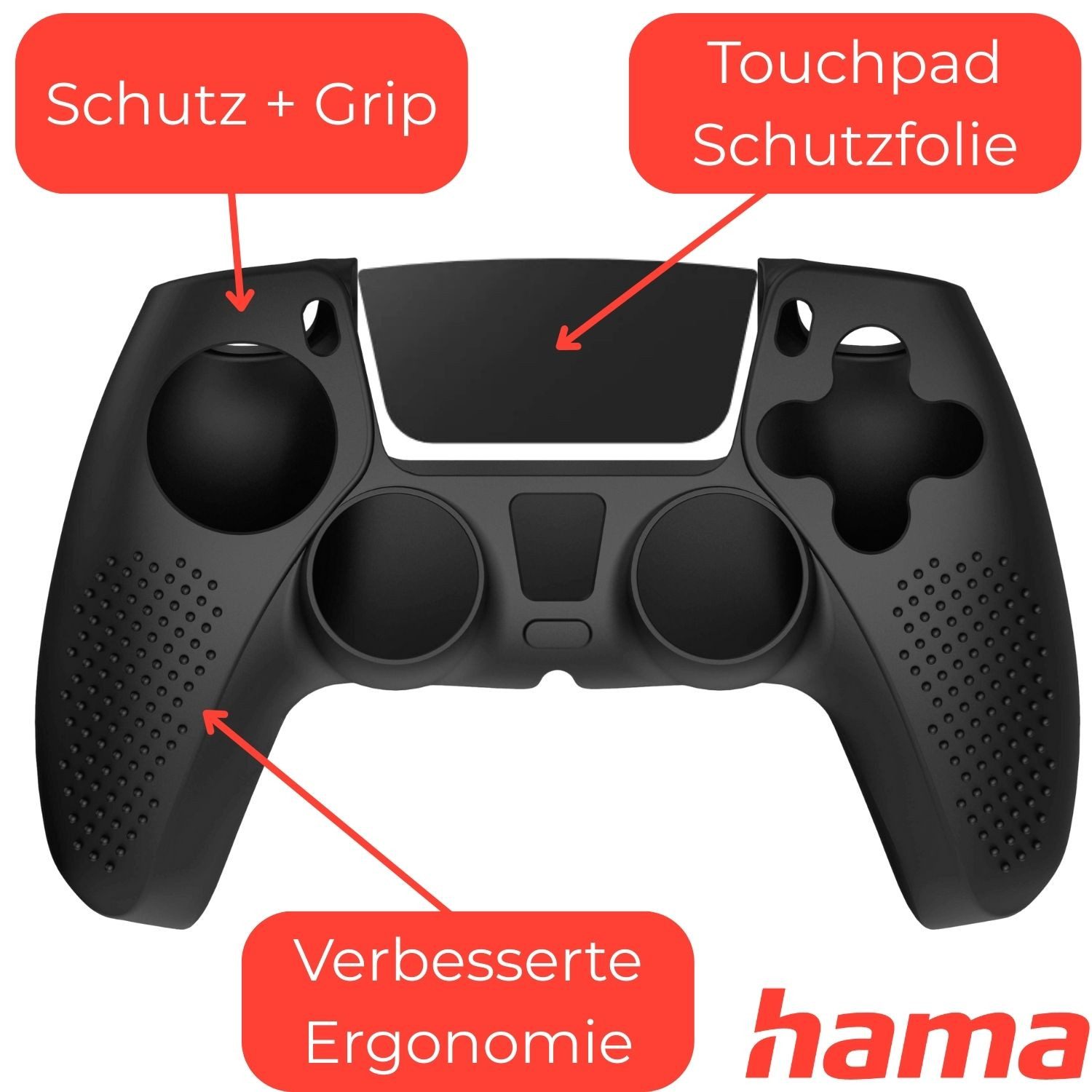 Hama Konsolen-Tasche Silikon Grip Skin Schwarz für Sony PS5 Controller, Schutz-Hülle Cover Case Gel Anti Rutsch Ergonomisch Schutz Pad Folie