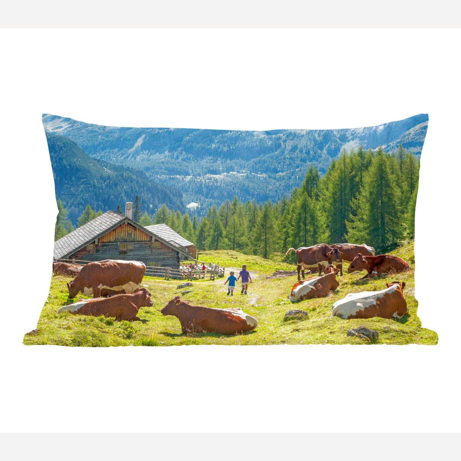 MuchoWow Dekokissen Bauernhaus in den Bergen von Österreich, Wohzimmer Dekoration, Zierkissen, Dekokissen mit Füllung, Schlafzimmer