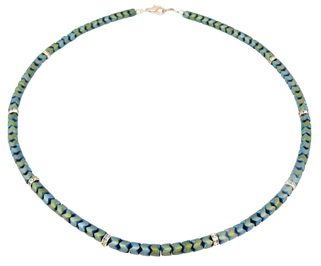 Collier 067j Collier Halskette Rondelle petrol grün Strass