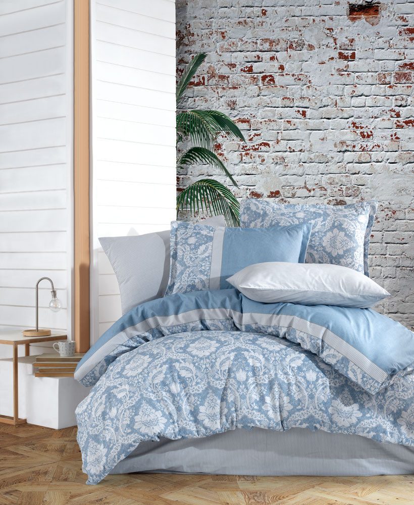 ROLFNERS Bettwäsche Luna Blau Bettgarnitur Bettbezug Baumwolle, Baumwolle, Bettwäsche aus 100% Baumwolle, Atmungsaktiv, Pflegeleicht