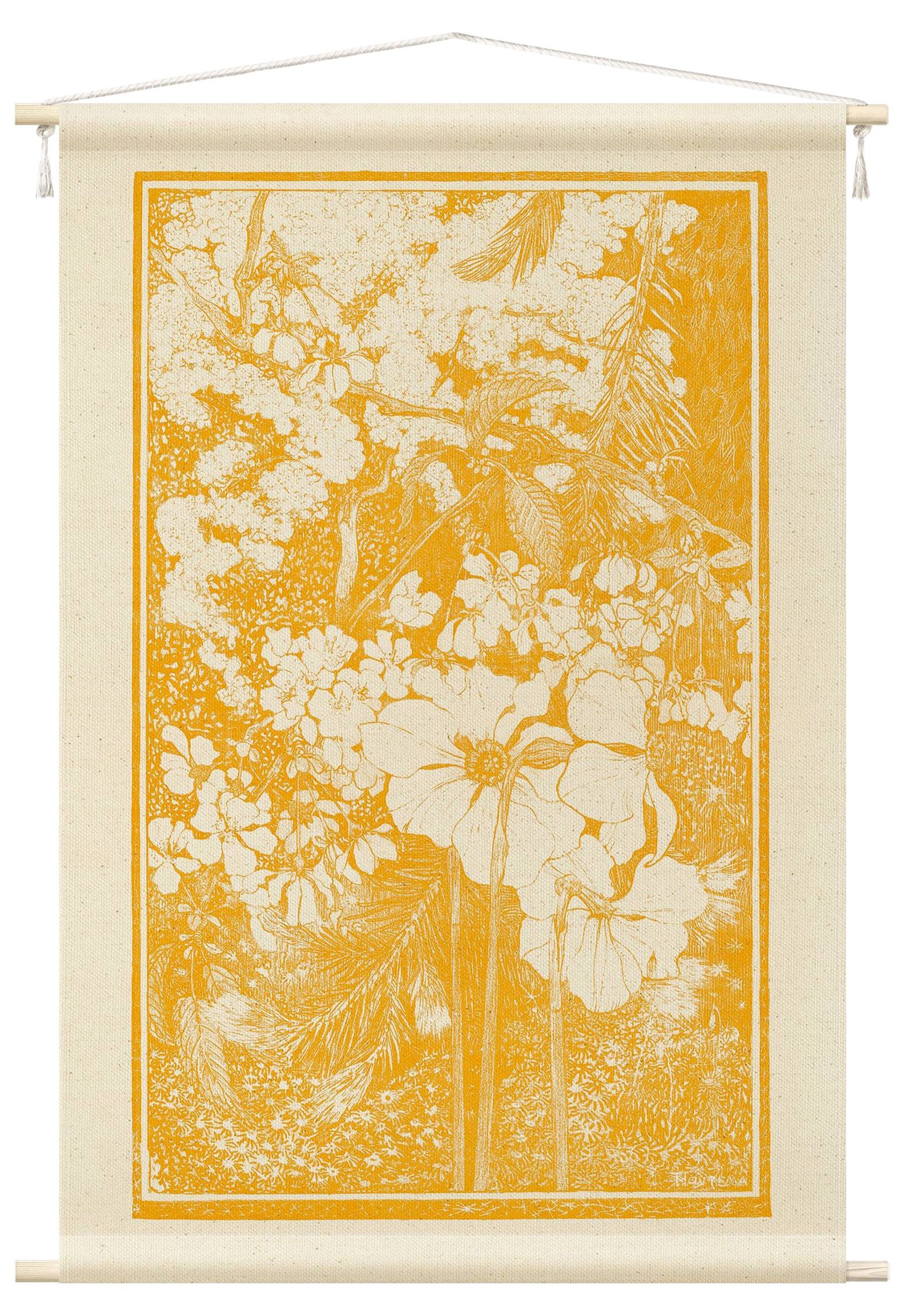 Bilderdepot24 Wandteppich modern Vintage Orientalisch gelb, rechteckig, Höhe: 2.6 mm, großes Wandbild aus Natur-Baumwolle Wandbehang Stoffbild Tuch Wollseil