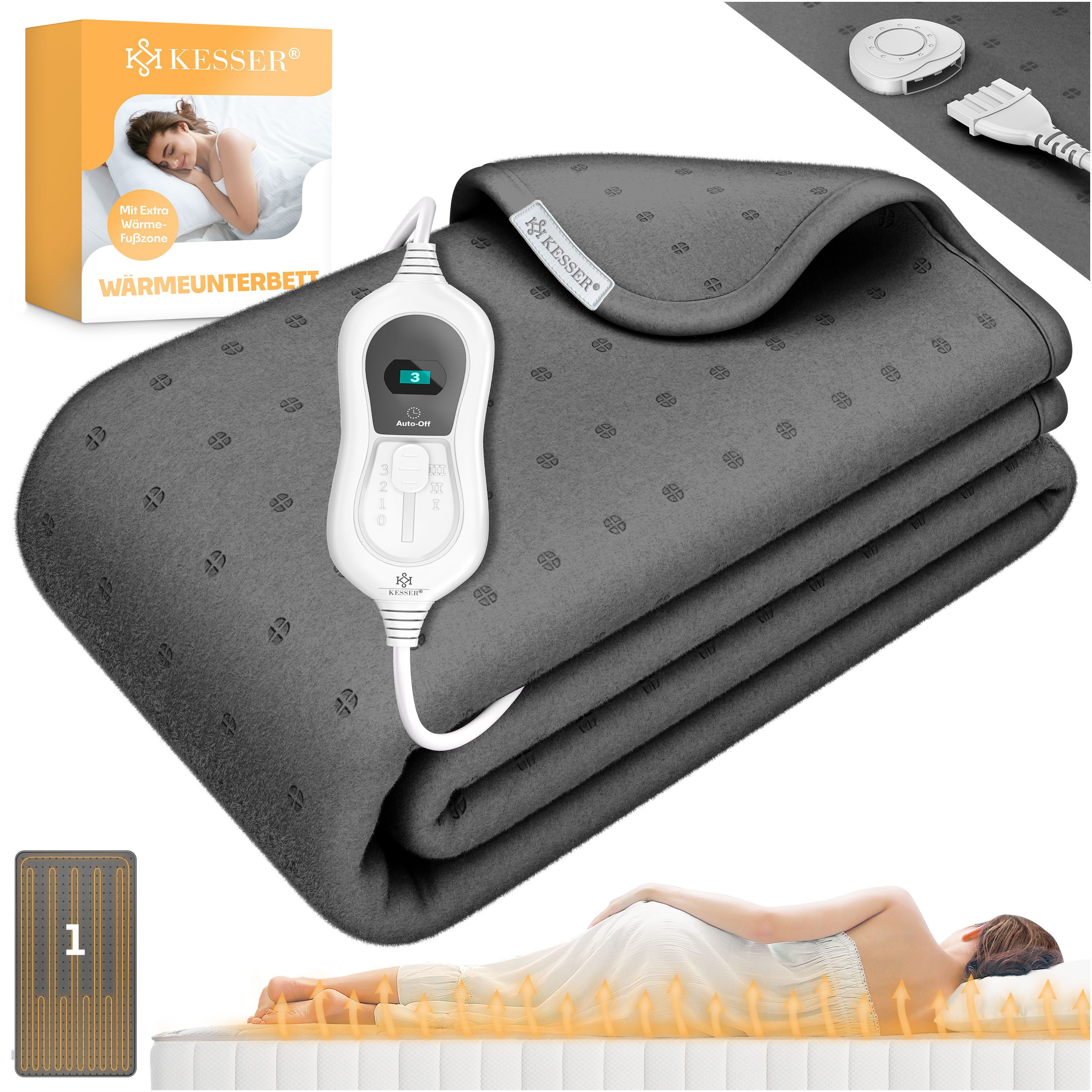 KESSER Wärmeunterbett, Wärmeunterbett mit Abschaltautomatik Fernbedienung Heizdecke