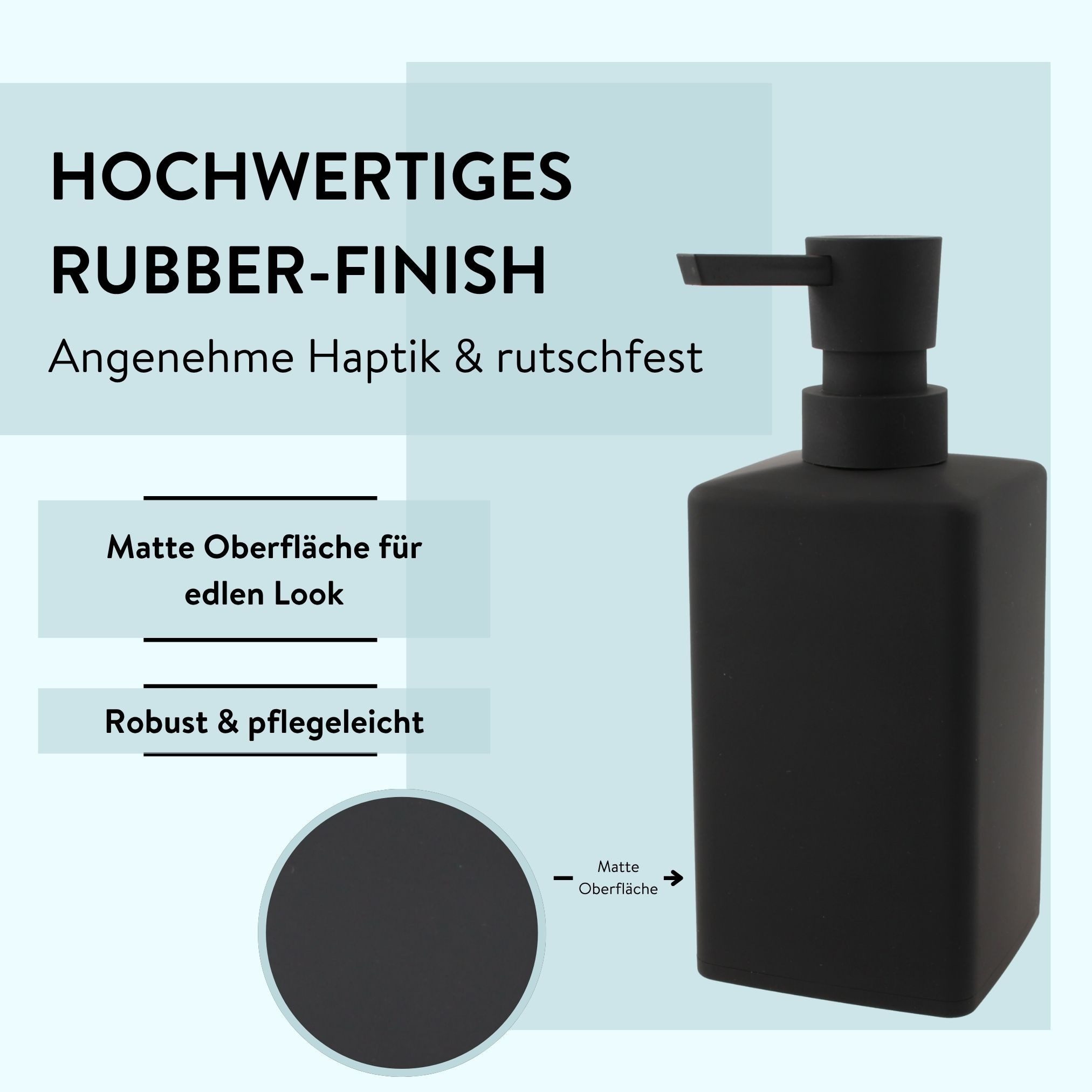PARSA Beauty Seifenspender Essential Seifenspender Rubber Look, mattes Schwarz & Moderne Eleganz – Bild 5 von 5
