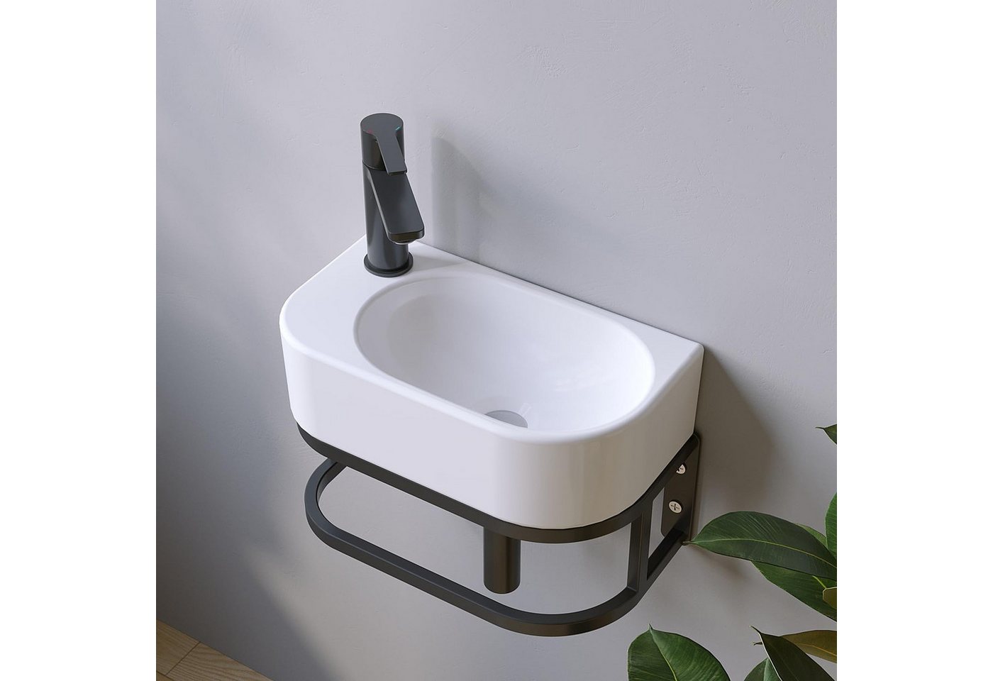 AQUALAVOS Waschbecken Mini Waschbecken 40x21 cm Pflegeleichte Oberfläche Ohne Überlauf, Einfache Montage platzsparend Ideal für Gäste-WC & Kleinbäder