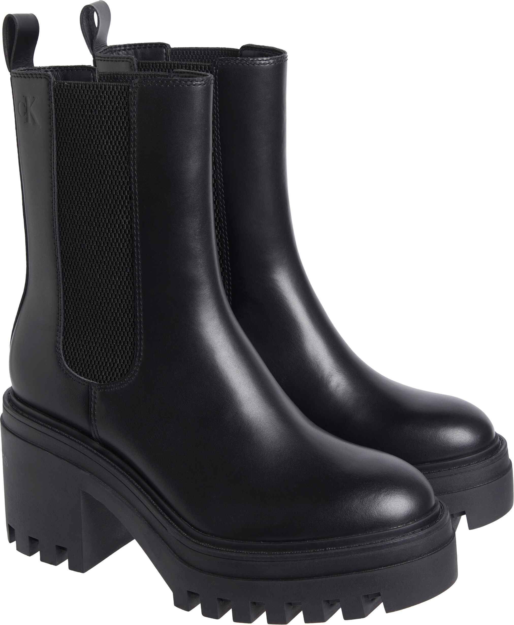 Calvin Klein Jeans CHUNKY HEELED CHELSEA LTH Chelseaboots Stiefelette, Schlupfboots, Blockabsatz mit Logoschriftzug