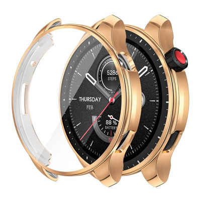 Wigento Smartwatch-Hülle Für Amazfit GTR 4 Smartwatch-Hülle mit Displayschutz Gold Hülle Case