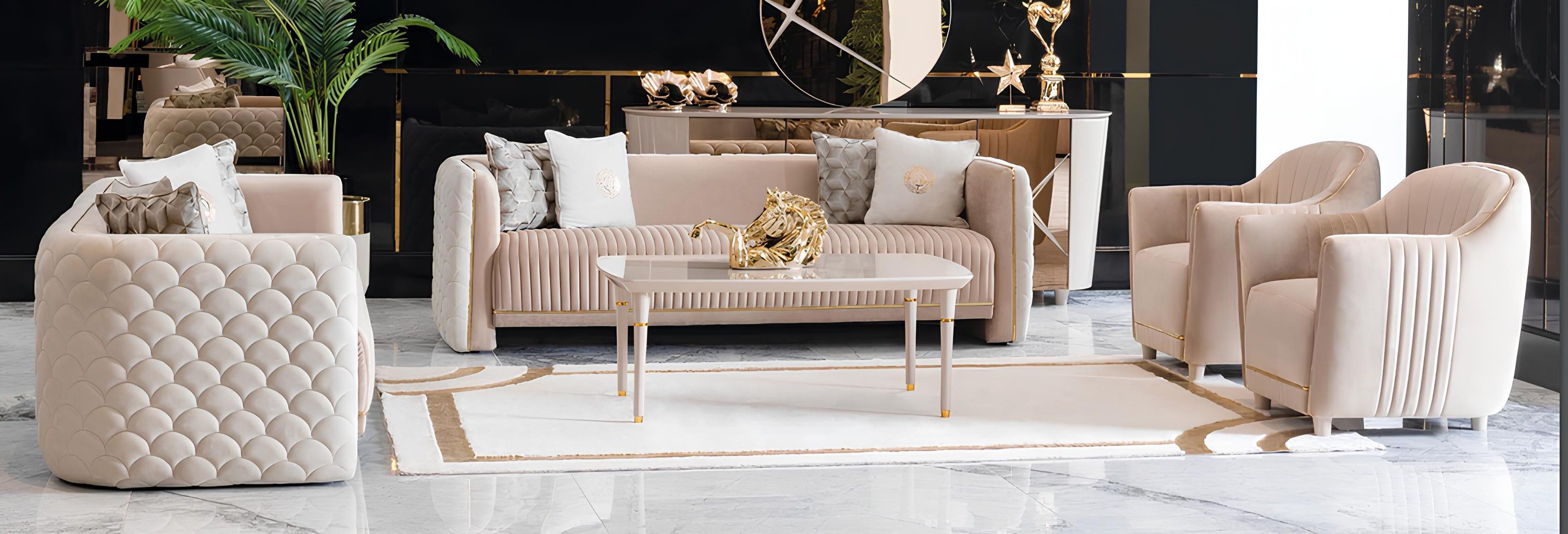 Xlmoebel Polstergarnitur Sofa Couch Samt 3-Sitzer Design mit Holzfüßen, (4-tlg), Made in Europa