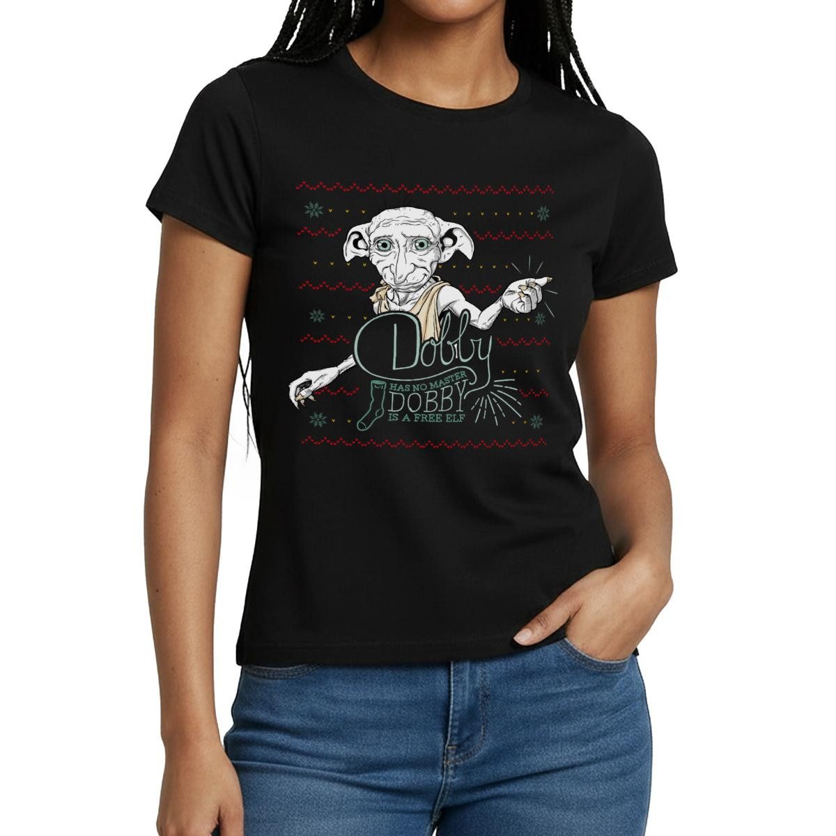 Spreadshirt T-Shirt Harry Potter X-Mas Dobby Weihnachtself Frauen T-Shirt (1-tlg) Slim Fit, fällt klein aus