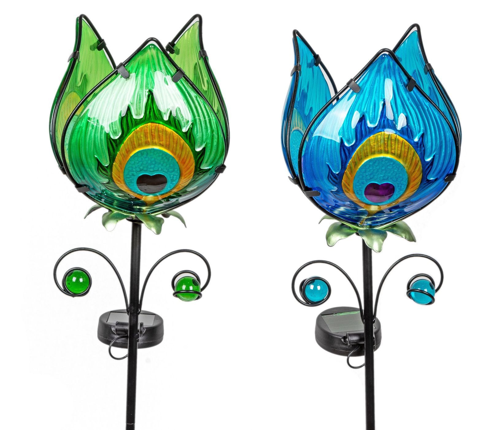 formano Gartenfigur 2er Set Solar LED Blütenstecker für den Garten Solar Metall 120 cm