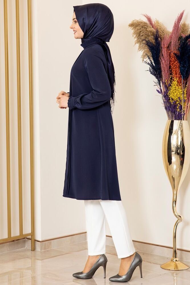 Modavitrini Longtunika mit Tunika Tunika Modest Navy Blau Kragen Hijab lange Damen Fashion gerippte Tunika