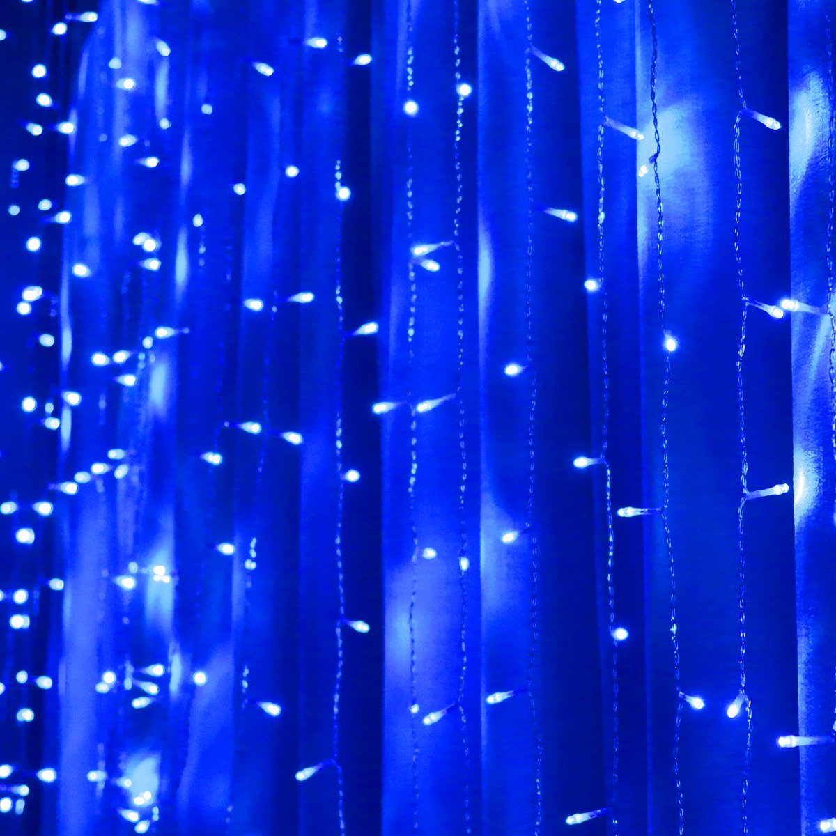 Rosnek LED-Lichtervorhang Blau Schlafzimmer 2x2M, Weihnachten für Fenster wasserdicht, USB, Deko Wand