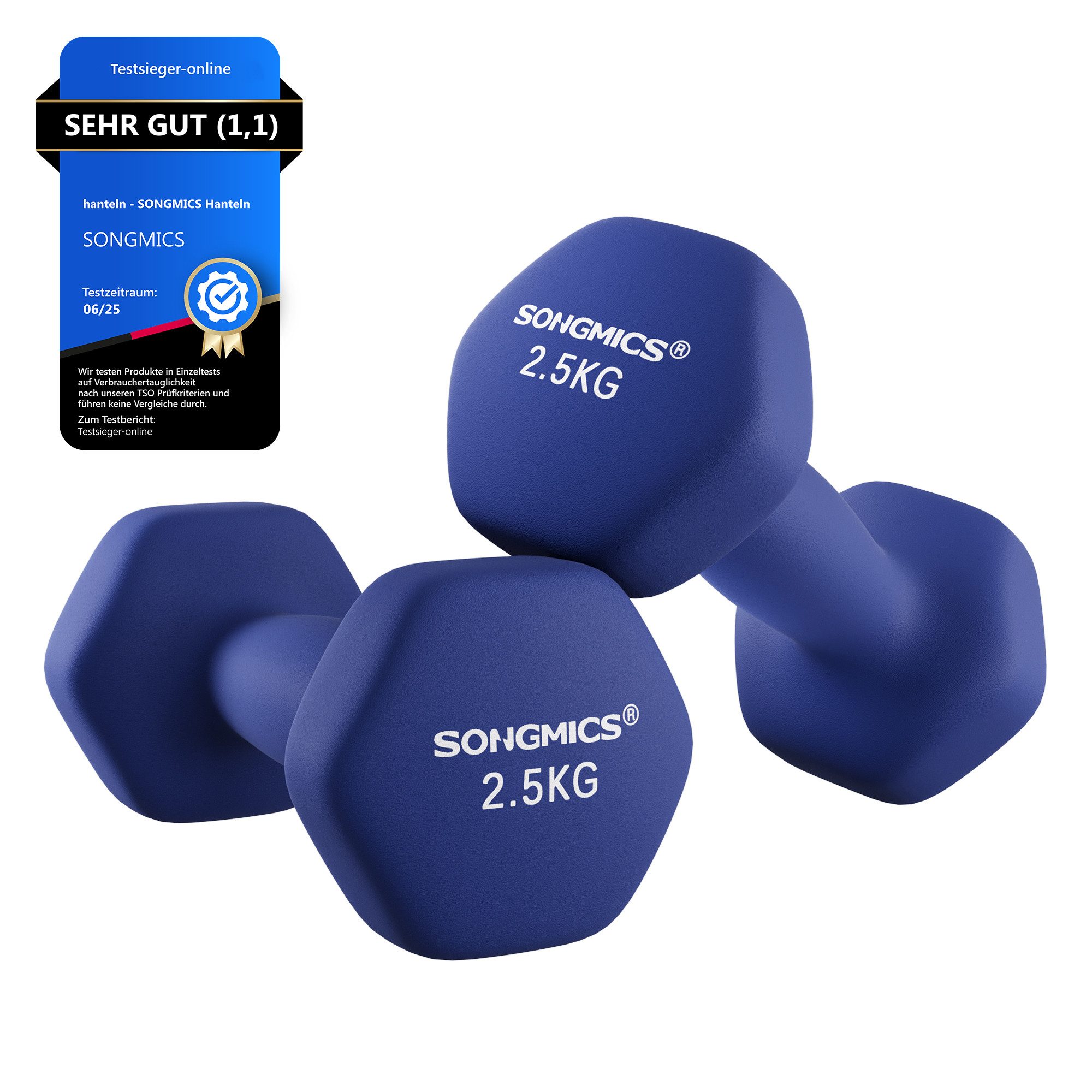 SONGMICS Kurzhantel Hantelset, Kurzhanteln, Hexagon, Neopren-Beschichtung, für Zuhause, (2er Set Neopren-Beschichtung, Hantelset, Kurzhanteln, Hexagon), 2er Set, 2 x 2,5 kg, Krafttraining, Workout, Fitnesstraining